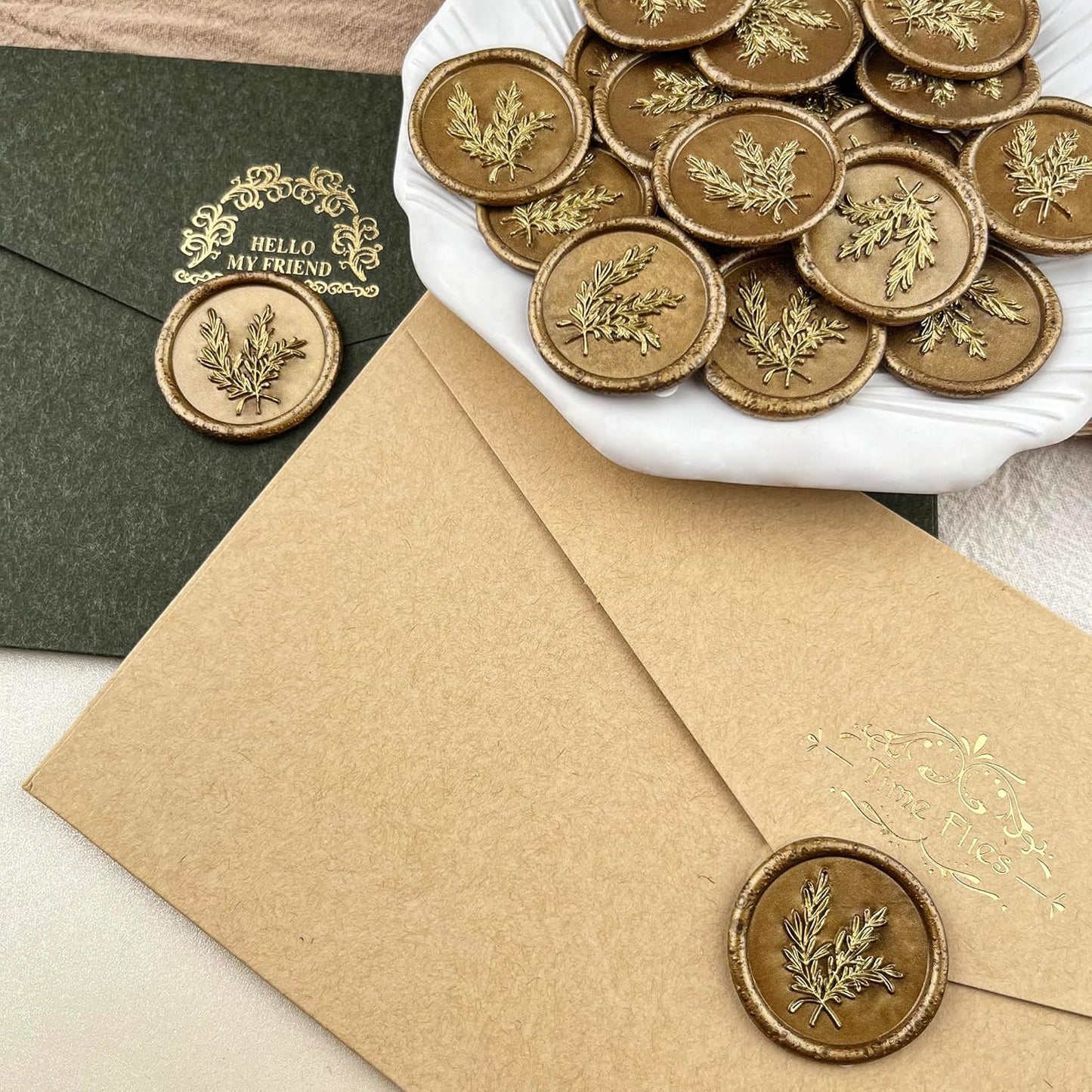 25Pcs Wax Seal Stickers Handmade Envelope Seals Self Adhesive Wax Stickers for Wedding Party Invitations, Envelope, Gift Wrap, Christmas(Rosemary Style, Bronze)