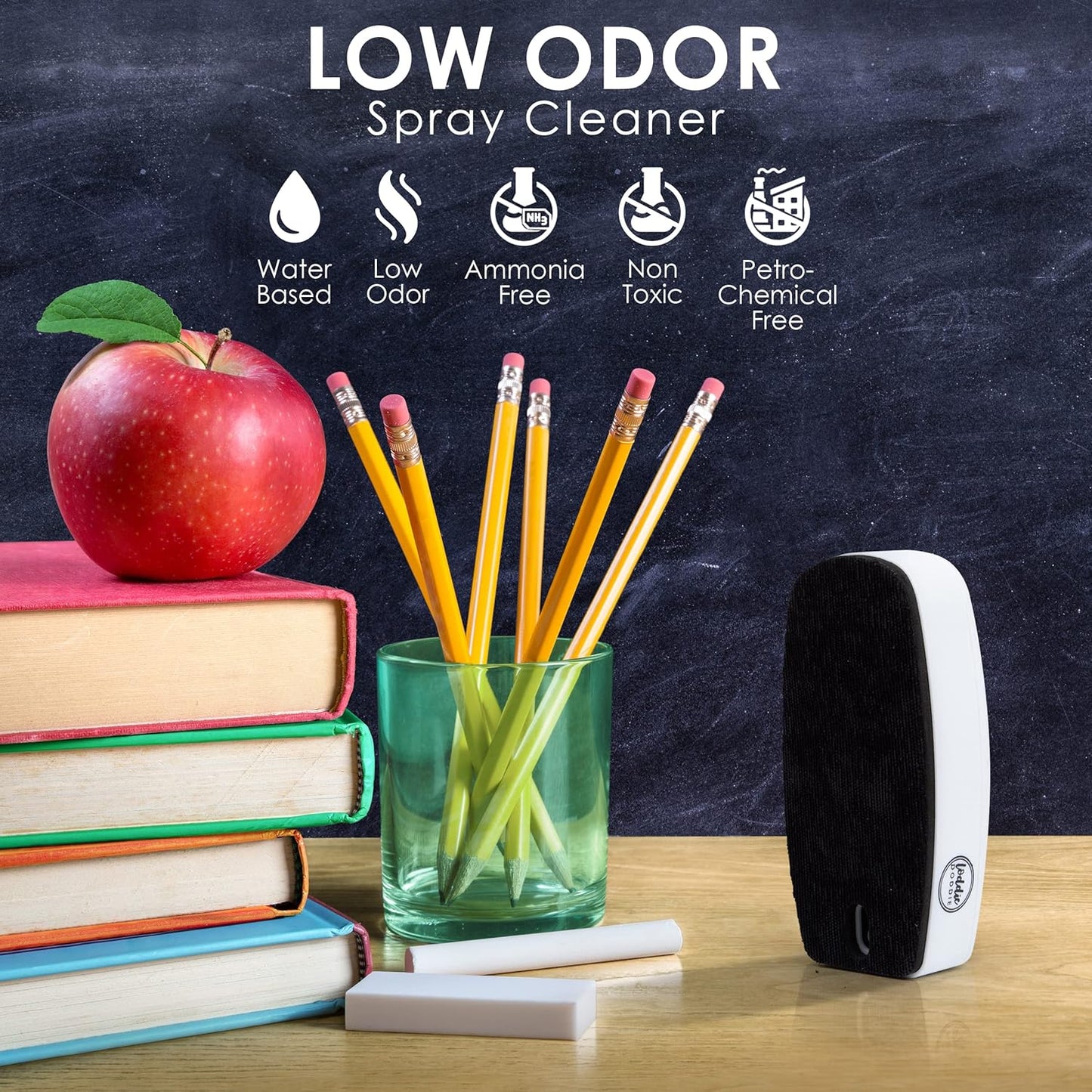 Loddie Doddie Chalkboard Cleaner Spray & Magnetic Eraser All-in-One Kit - Removes Liquid Chalk Marker & Ink from Chalk Board, Whiteboard, Dry Erase Marker Board - Dry Erase Cleaner - Chalkboard Eraser