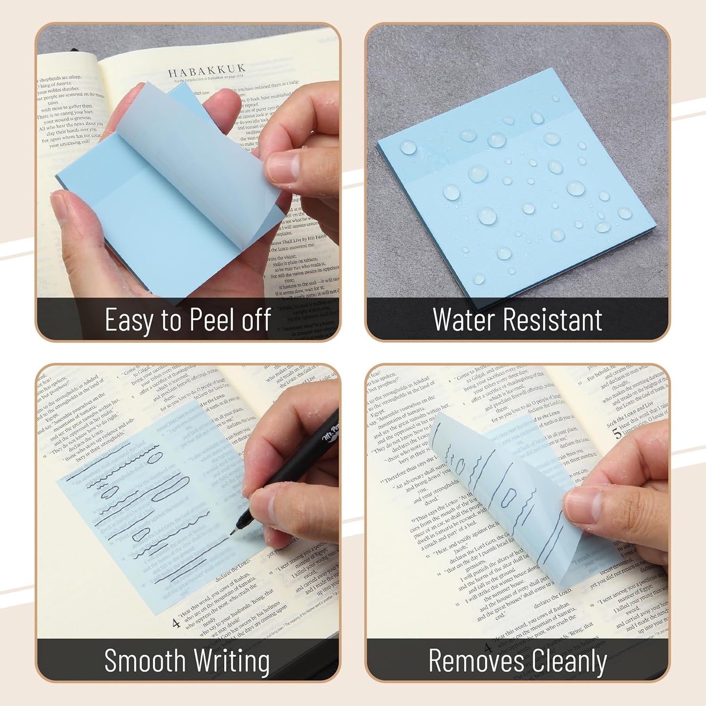 Mr. Pen- Transparent Sticky Notes, 3”x3”, Coastal Calm, 12 Pads, 600 Sheets, See Through Sticky Notes