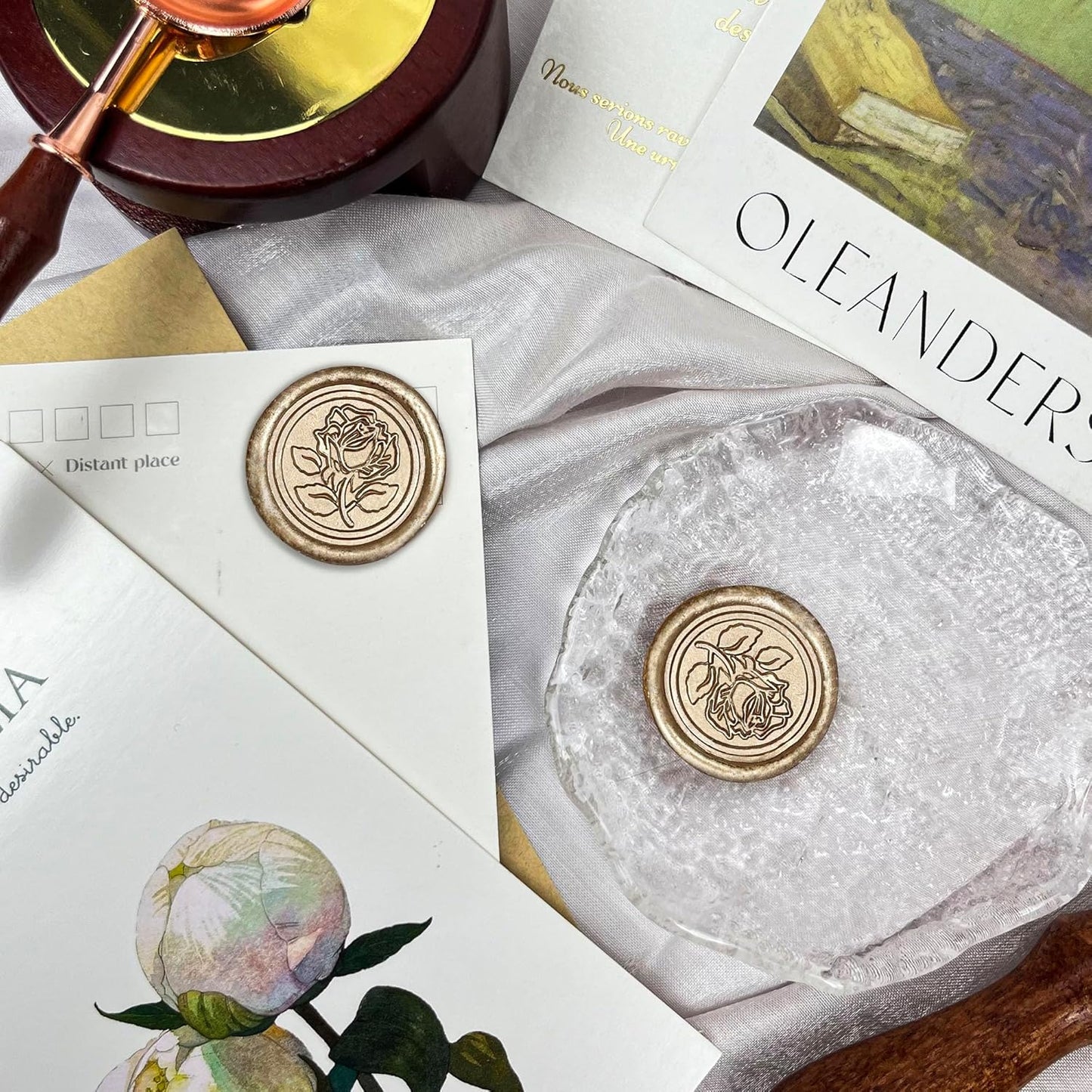 50Pcs Wax Seal Stickers Handmade Envelope Seals Self Adhesive Wax Stickers for Wedding Party Invitations, Envelope, Gift Wrap, Christmas(Rose Style, Champagne Gold)