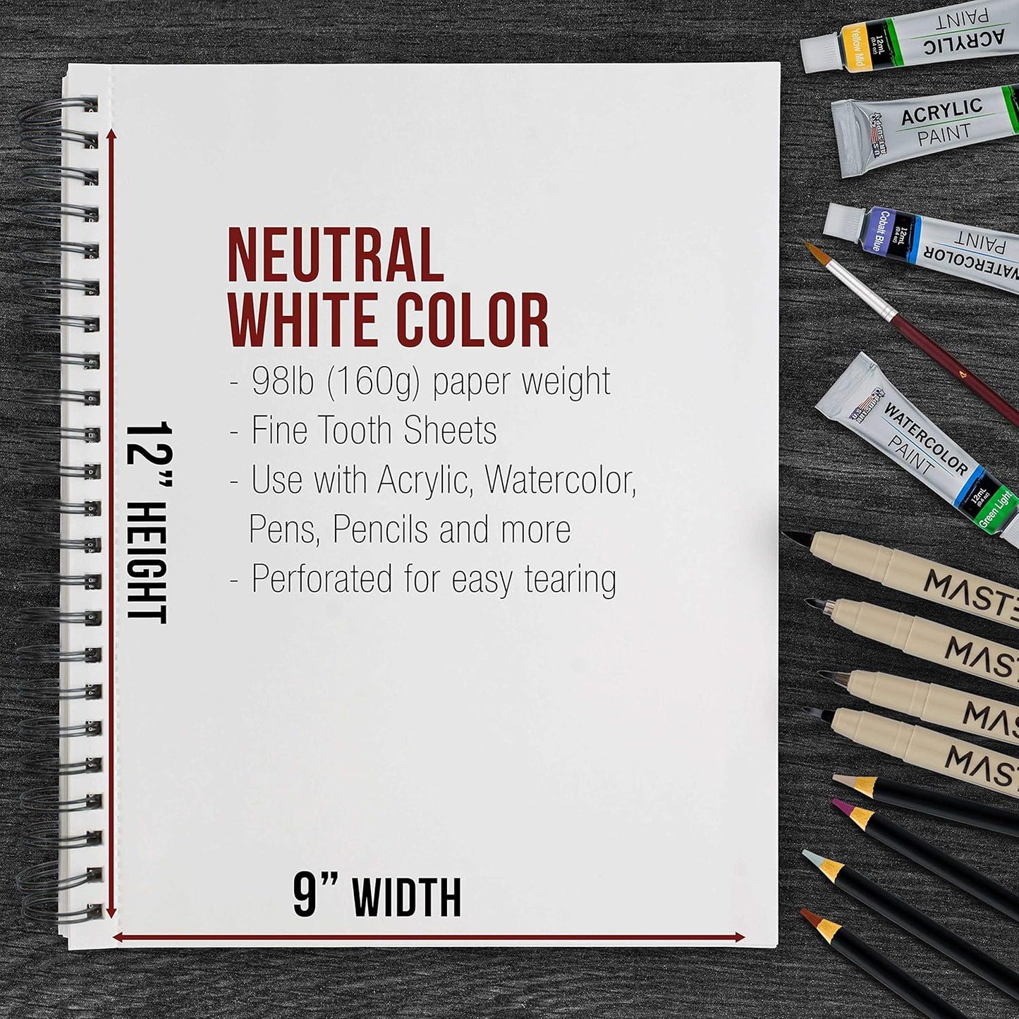 U.S. Art Supply 9"x12" Mixed Media Sketchbook, 2 Pack (60 Sheets), 98 lb (160 GSM) - Spiral-Bound Pad with Perforated Acid-Free Paper - Artist Sketch Book for Drawing, Painting, Watercolor