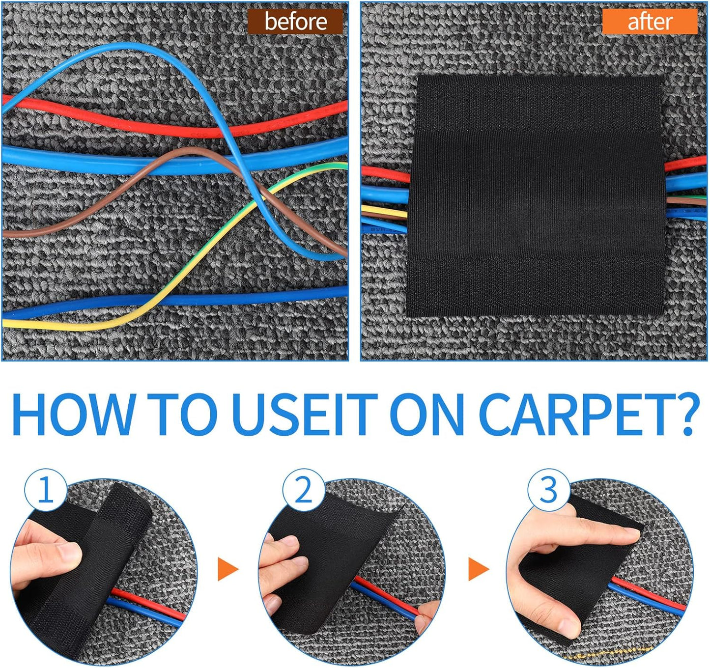 WILLBOND Carpet Cord Cover Cable Grip Floor Cover Cable Protector Management Only for Commercial Office Carpet(Black,39.37 ft)