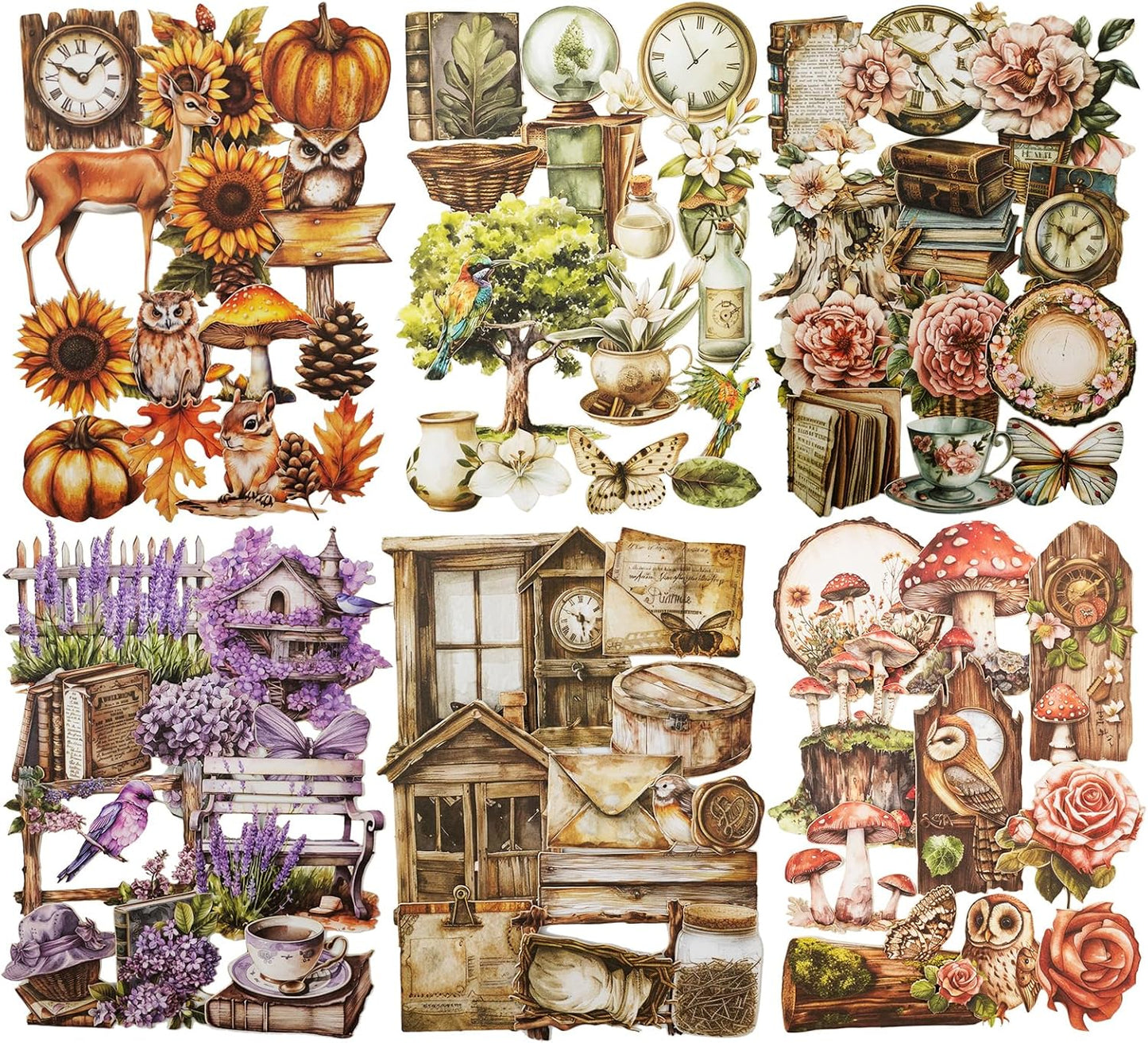 Woodland Forest Cardstock Sticker Set, 150PCS Vintage Nature-Themed Stickers for Scrapbooking, Journaling, Collage, and DIY Crafts