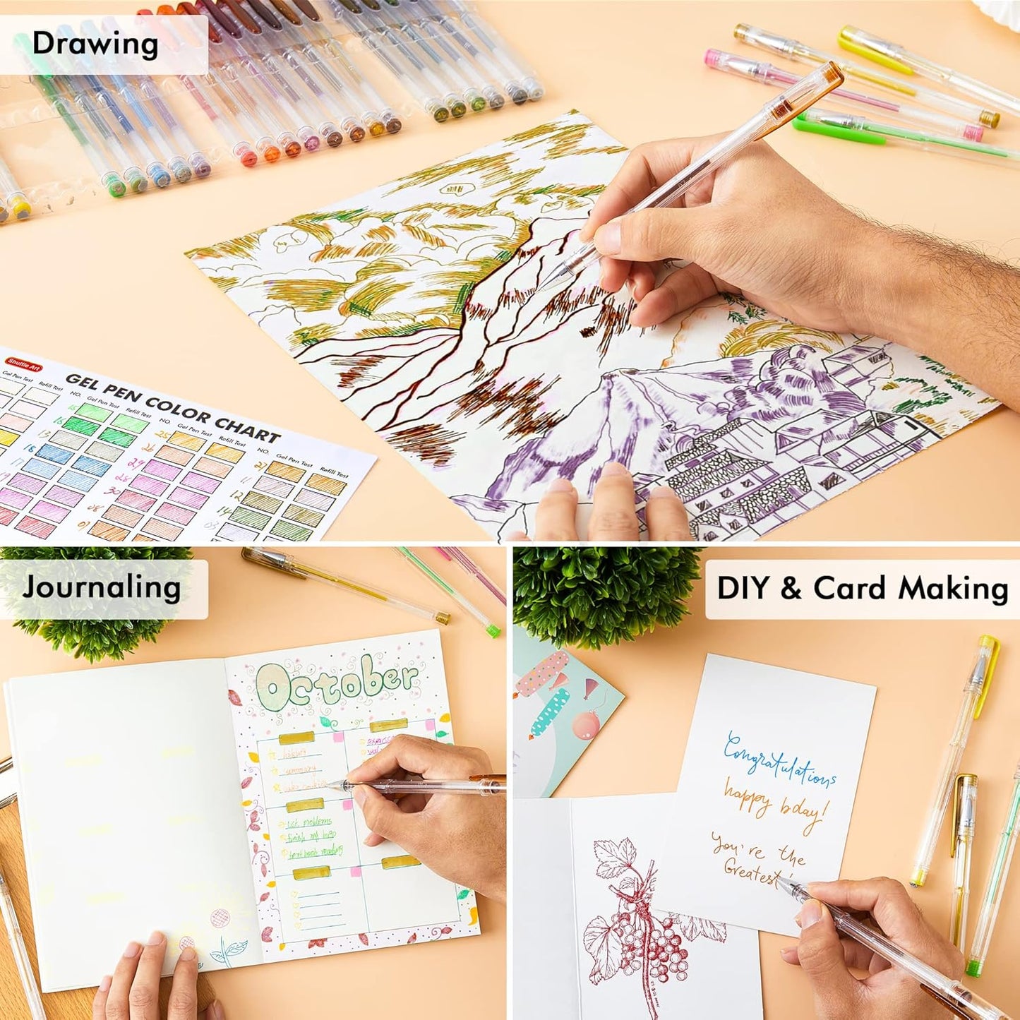 Shuttle Art 60 Pack Earth Tone Gel Pens, 30 Brown Earth Tone Gel Pens with 30 Refills for Adults Coloring Books Journaling Drawing Nature, Landscapes, Animals Scenes