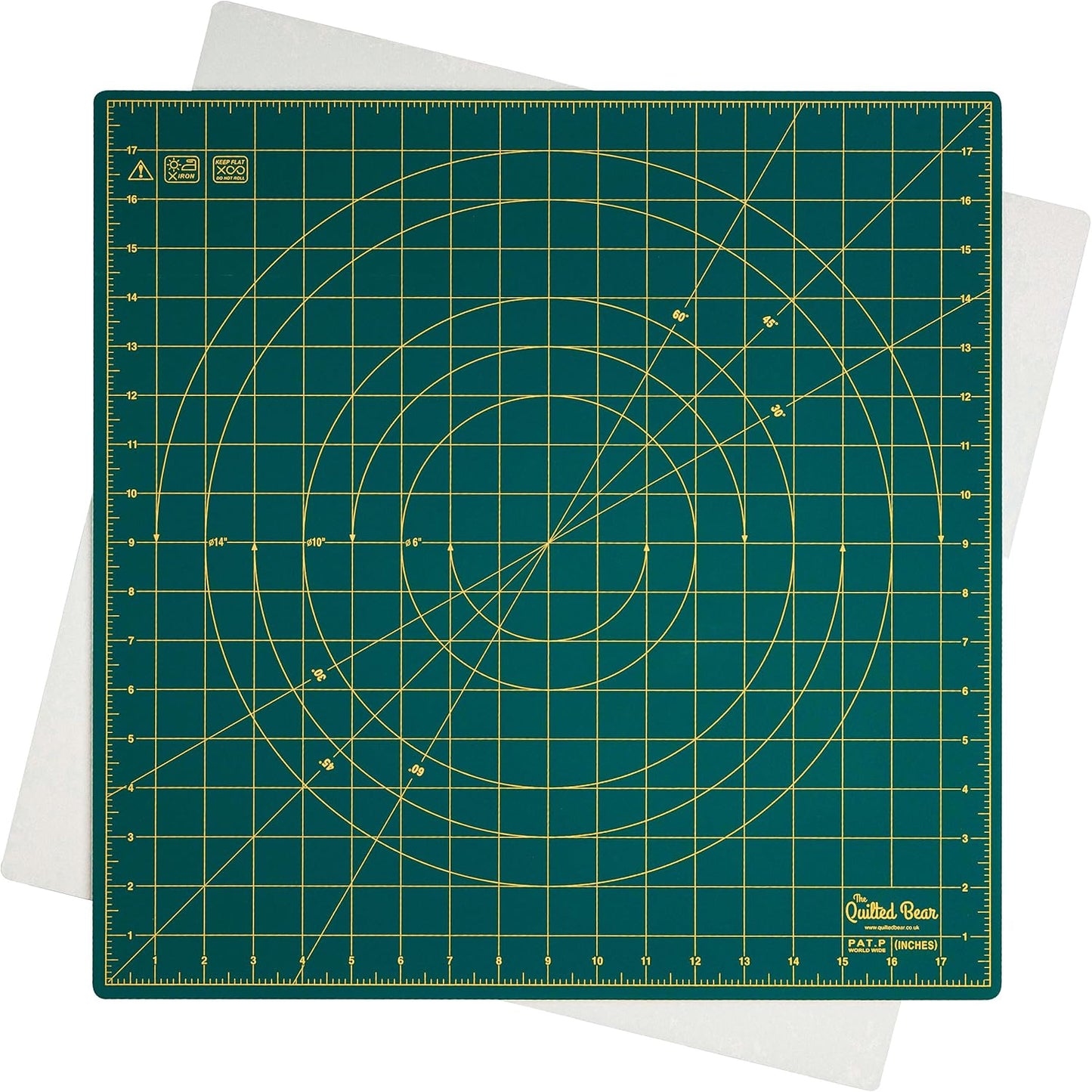 The Quilted Bear Rotating Cutting Mat 18" x 18" - Square 360° Rotating Self Healing Mat with Innovative Locking Mechanism for Quilting & Sewing Your Choice of Colours Available! (Green)