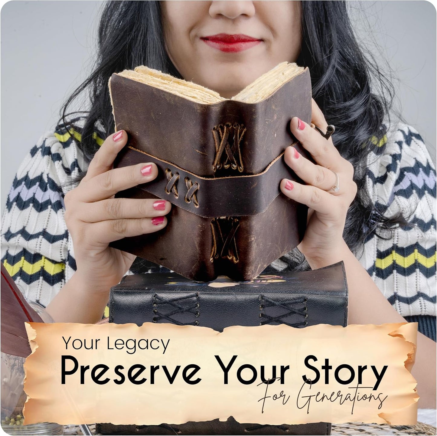 Vintage Brown Leather Notebook Journal with Clasp Lock – 200 Antique Deckle Edge Pages, 6"X4" Handmade Rustic Leather Notebook, Drawing, Sketchbook, and Travel Journal – Gift for Men & Women