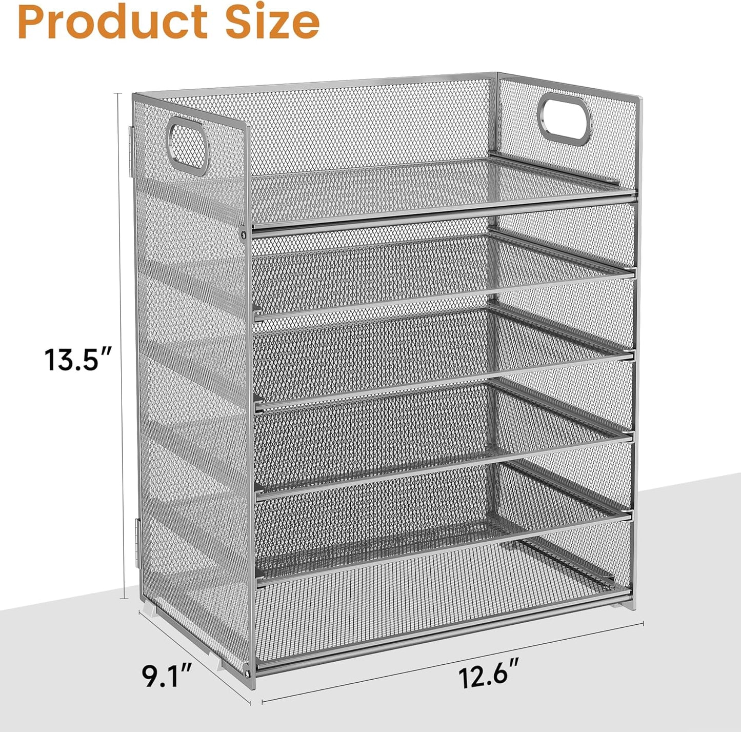 Subekyu 6 Tier Paper Organizer for Desk with Handle, Metal Mesh Desk Office File Folder Paper Letter Tray Accessories Organizer Sorter for Home, School, Office Desktop Document Organization - Silver