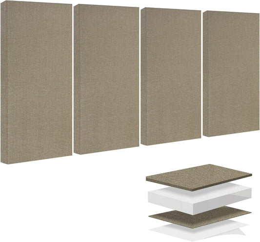 BUBOS 4 PCS Fabric Acoustic Panels,23.6''x11.8''x2'' Sound Proof Panels for Walls,Self-adhesive Soundproof Wall Panels for Echo Absorption for Home Studio Office,Standard CavityPro Flaxen