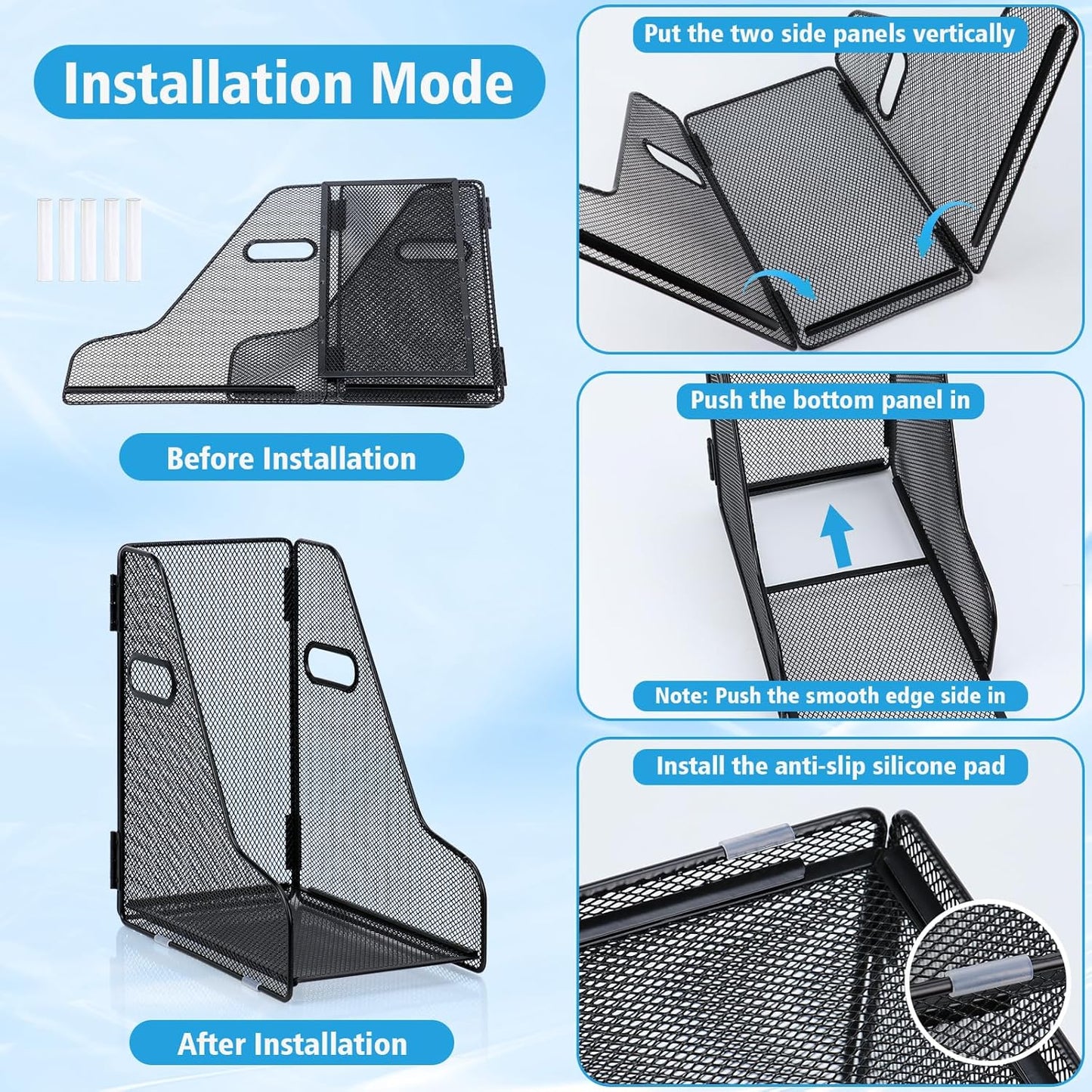 2 Pack Large Binder Folder Holder for Desk Metal Mesh Magazine File Holder Black Vertical File Storage Desktop Binder Organizer Desk Folder Organizer for 3Inch 4Inch 5Inch Binder 10" L x 6" W x 11" H