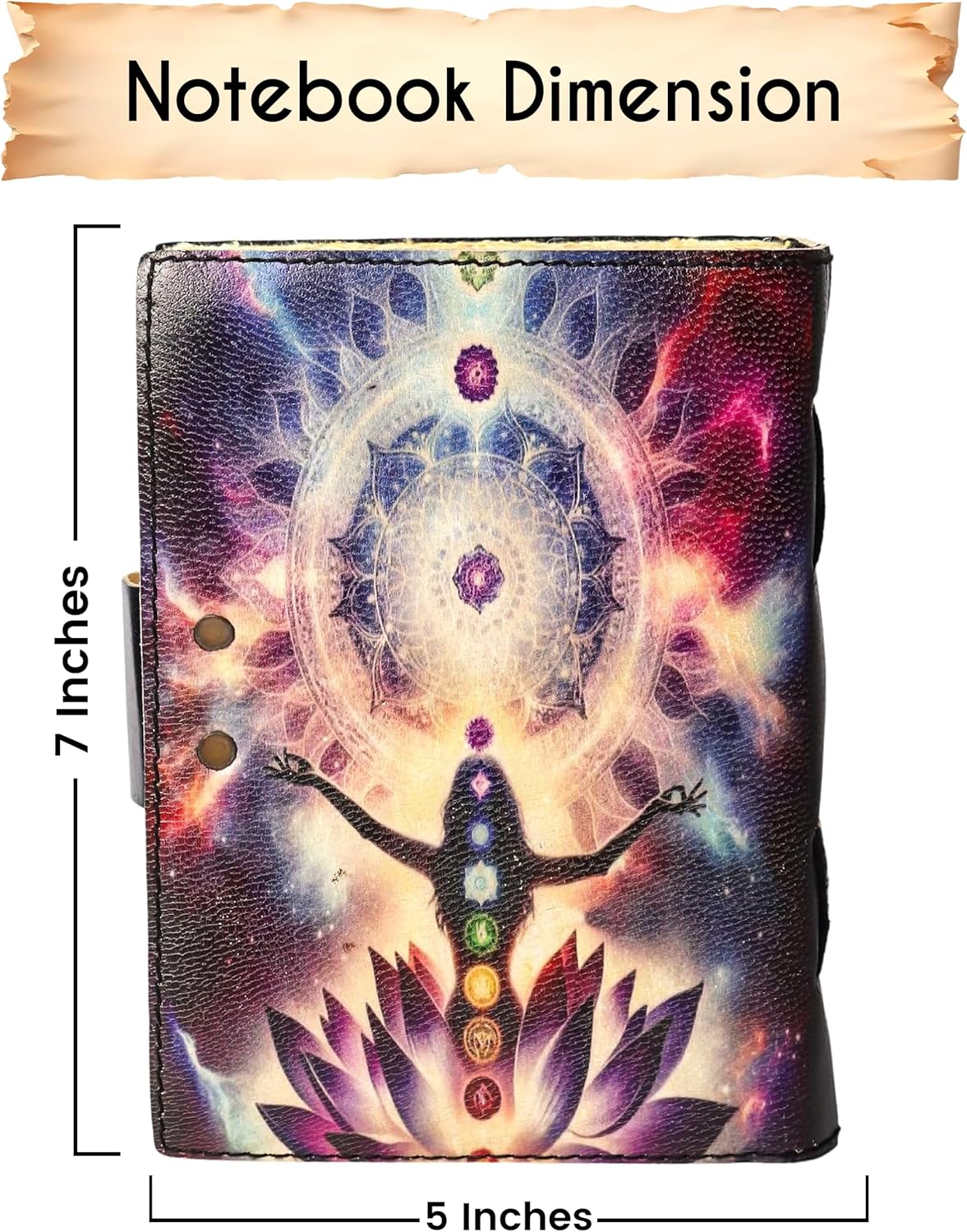 Blank Spell Book of Shadows Seven Chakra Leather Journal with Vintage Clasp Lock – 200 Page Antique Deckle Edge Leather Bound Notebook – For Writing, Drawing, Home, Office, Travelling