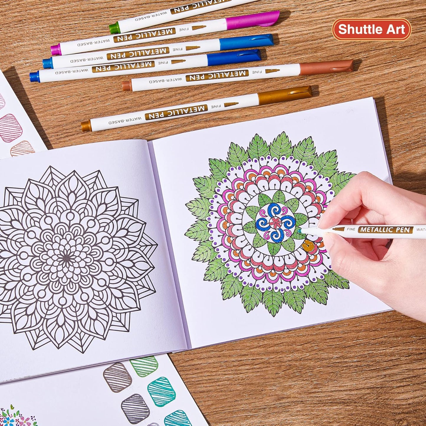 Shuttle Art Metallic Marker Pens, 30 Colors Metallic Paint Markers with 1 Coloring Book Fine Point for DIY Card, Calligraphy, Art and Crafting Projects, Works Great on Black Paper, Scrapbooks, Rock