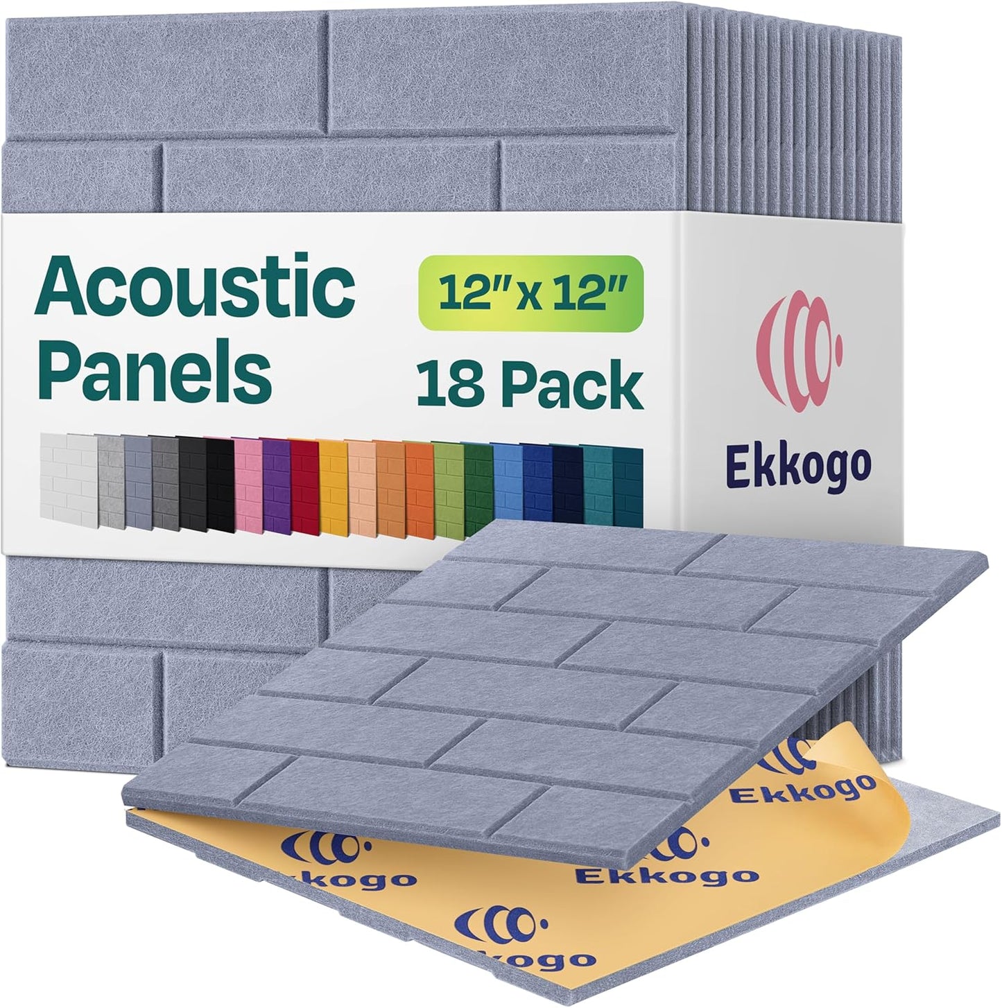 Acoustic Panels 18-Pack Soundproof Wall Panels 12"X12"X0.4" Brick Style Sound Panels Premium Sound Dampening Panels Easy Self Adhesive Installation - [Dusky Gray]