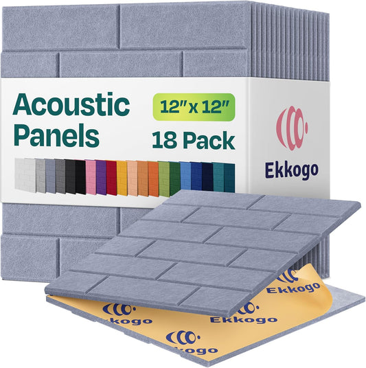 Acoustic Panels 18-Pack Soundproof Wall Panels 12"X12"X0.4" Brick Style Sound Panels Premium Sound Dampening Panels Easy Self Adhesive Installation - [Dusky Gray]