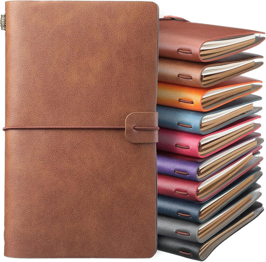 Sinmoe 10 Pack PU Leather Notebook Journal Bulk, Vintage Travel Notebook Multicolor Refillable Journal Diary Planner Gifts for Men Women, 100GSM Lined Paper, Card and Phone Slot, 7.9 x 4.7 Inches