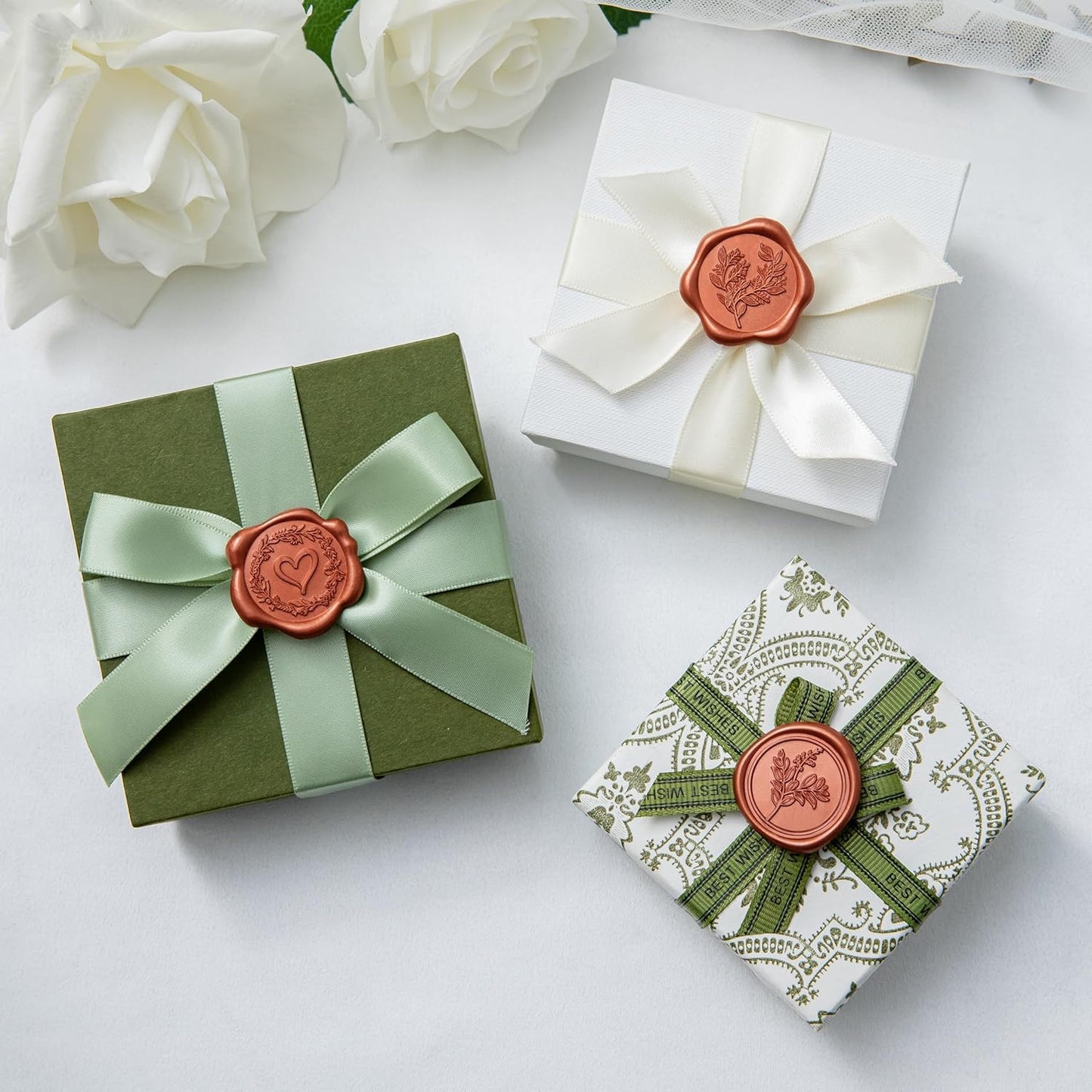 60 Pcs Burnt Orange Wax Seal Stickers Self-Adhesive Envelope Seals Stamp Stickers, Perfect for Wedding Invitations Seating Chart Christmas Gift Wrapping 3 Designs in 1 Pack