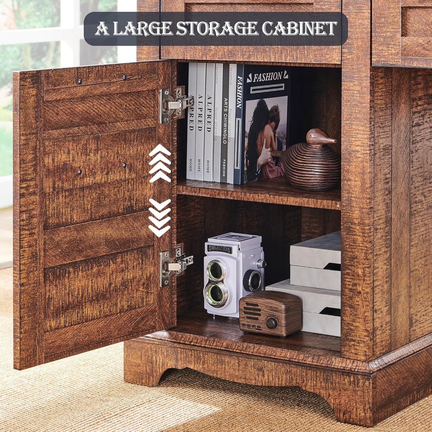 RedLemon 60" Farmhouse L Shaped Executive Desk with Drawers, Wood Home Office Corner Desk with Charging Station, File Drawer, Storage Cabinet, Rustic Computer Writing Desk (Reclaimed Barnwood)