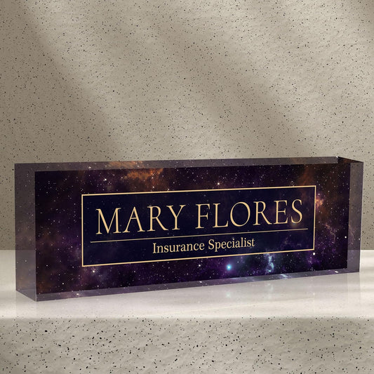 Acrylic Name Plate Personalized, Teacher Name Plates for Desks Classroom, Gifts for Teacher Boss Employee Appreciation Office Desk Decor (Galaxy 3)