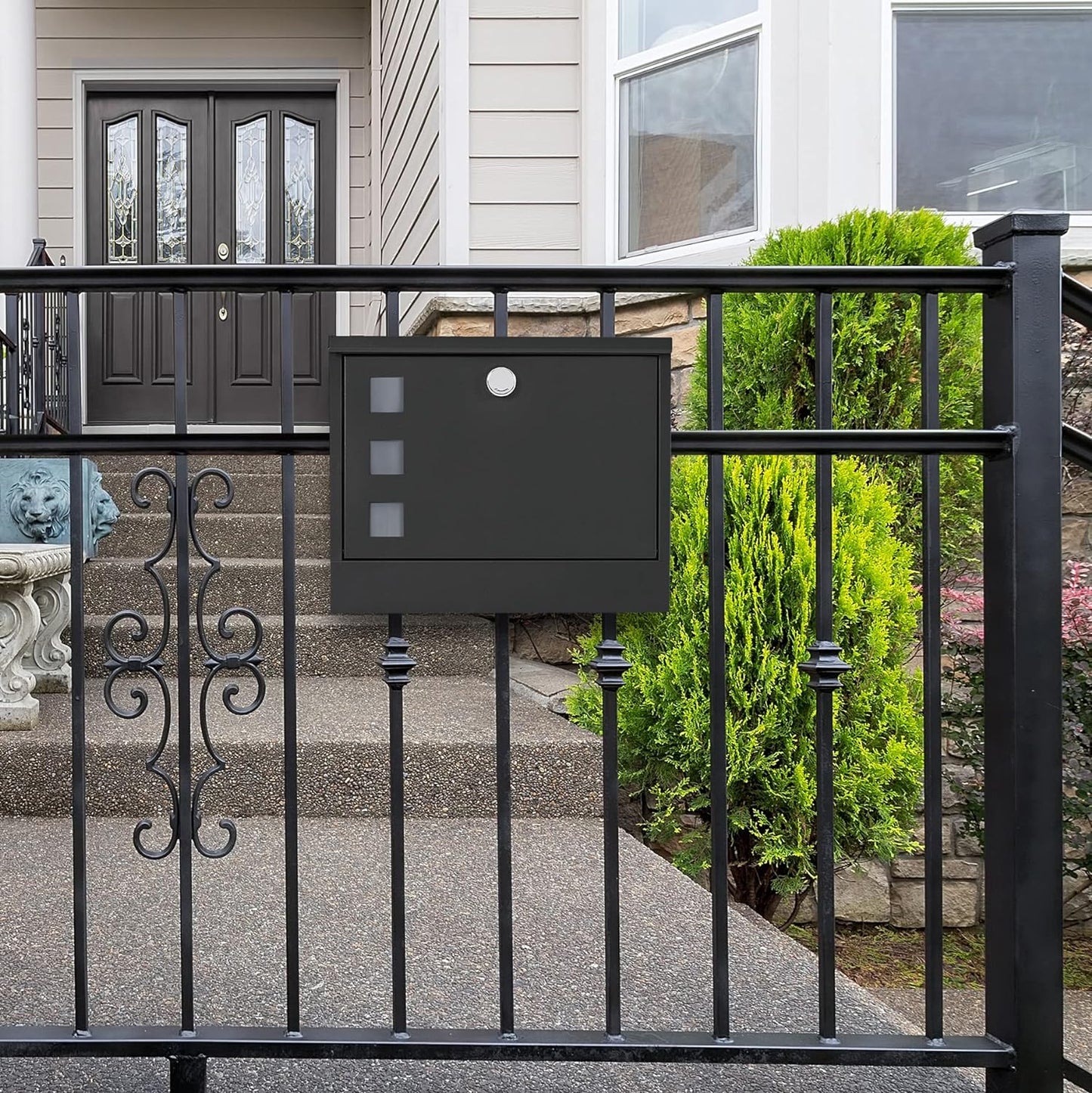 LAND·VOI Locking Mailbox Wall Mounted, Metal Postbox with Three Sets of Mail Box Number Stickers, 4 Keys, 14.4" x 4.5" x 11.2", Large Capacity, Black, AMB11B