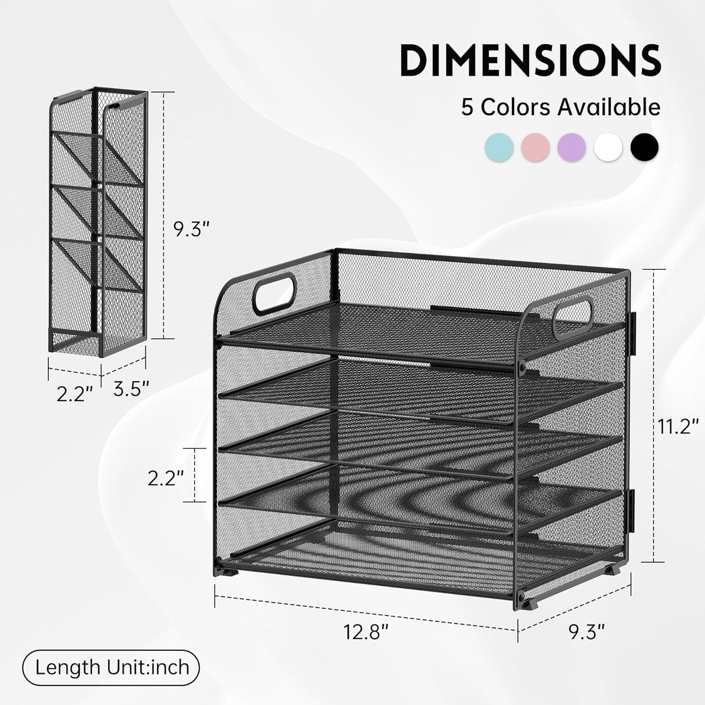 SUPEASY 2 Pack 5 Tier Desk Organizer with Handle & Removable Pen Holders, Mesh Paper/File Organizer for Desk Office Supplies,Black