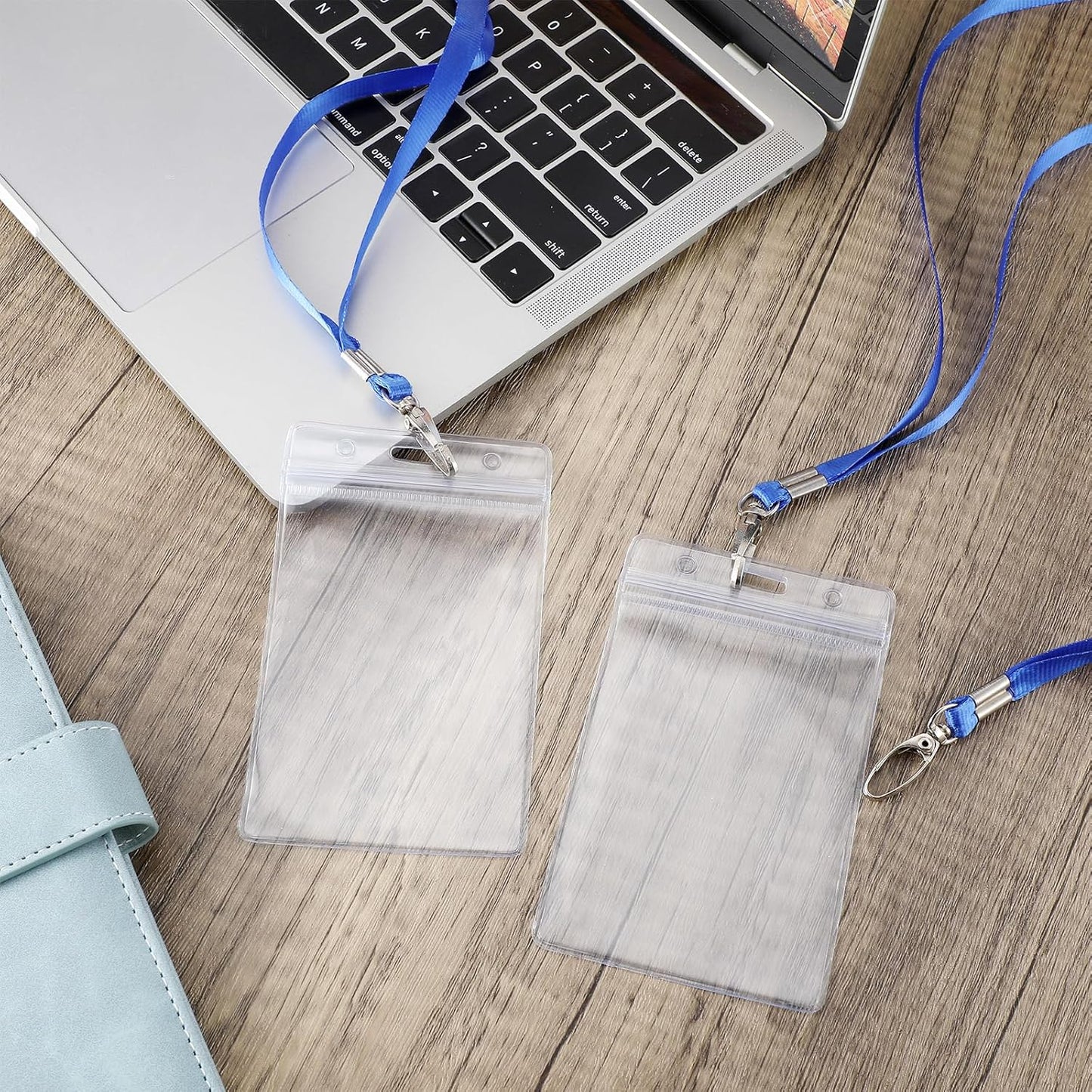 Fumete 100 Sets Name Tag Lanyards with ID Badge Holder Durable Clear Cruise Teacher Lanyards with Plastic Waterproof ID Badge Holders Bulk for Adults Teacher School Office Ship Cards(Navy Blue)