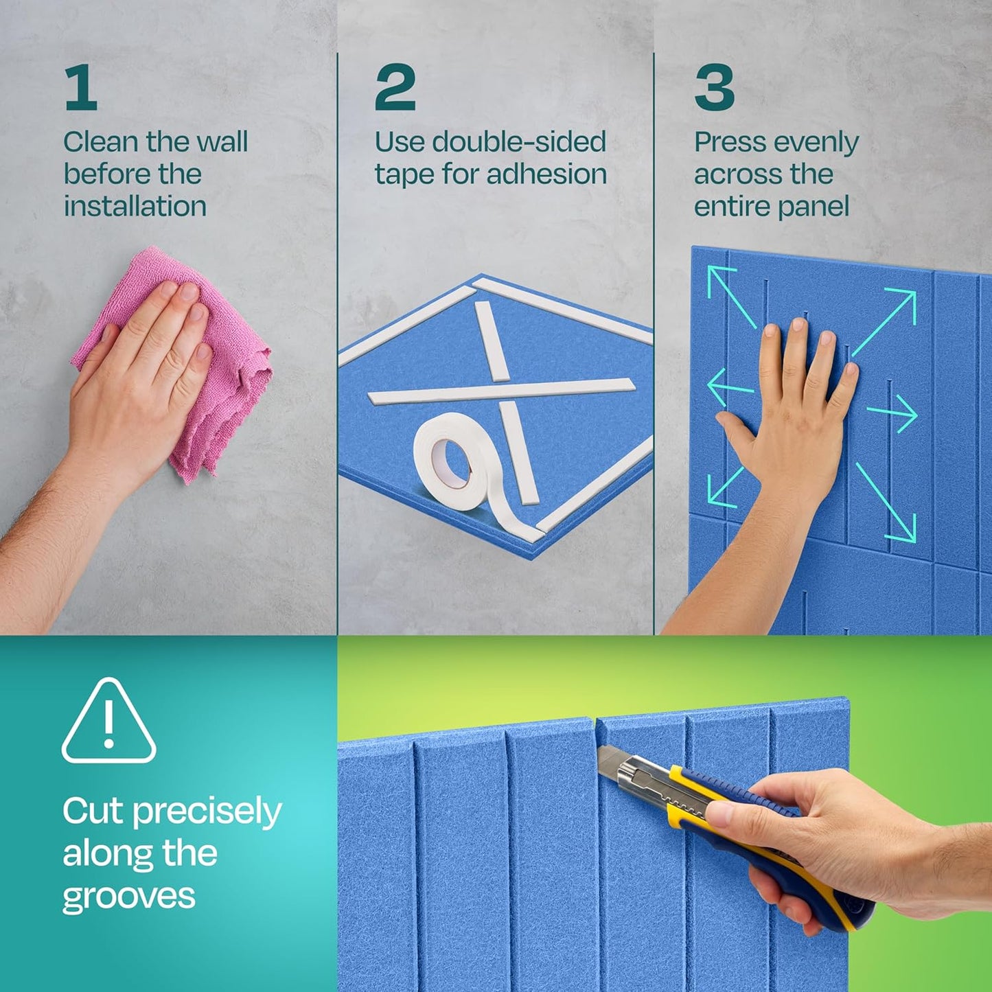 Acoustic Panels 12-Pack Soundproof Wall Panels 12"x12"x0.4" Decorative Sound Dampening for your Home, Office, Studio, Bedroom & More with Unique LineWave Carving [Grand Blue]