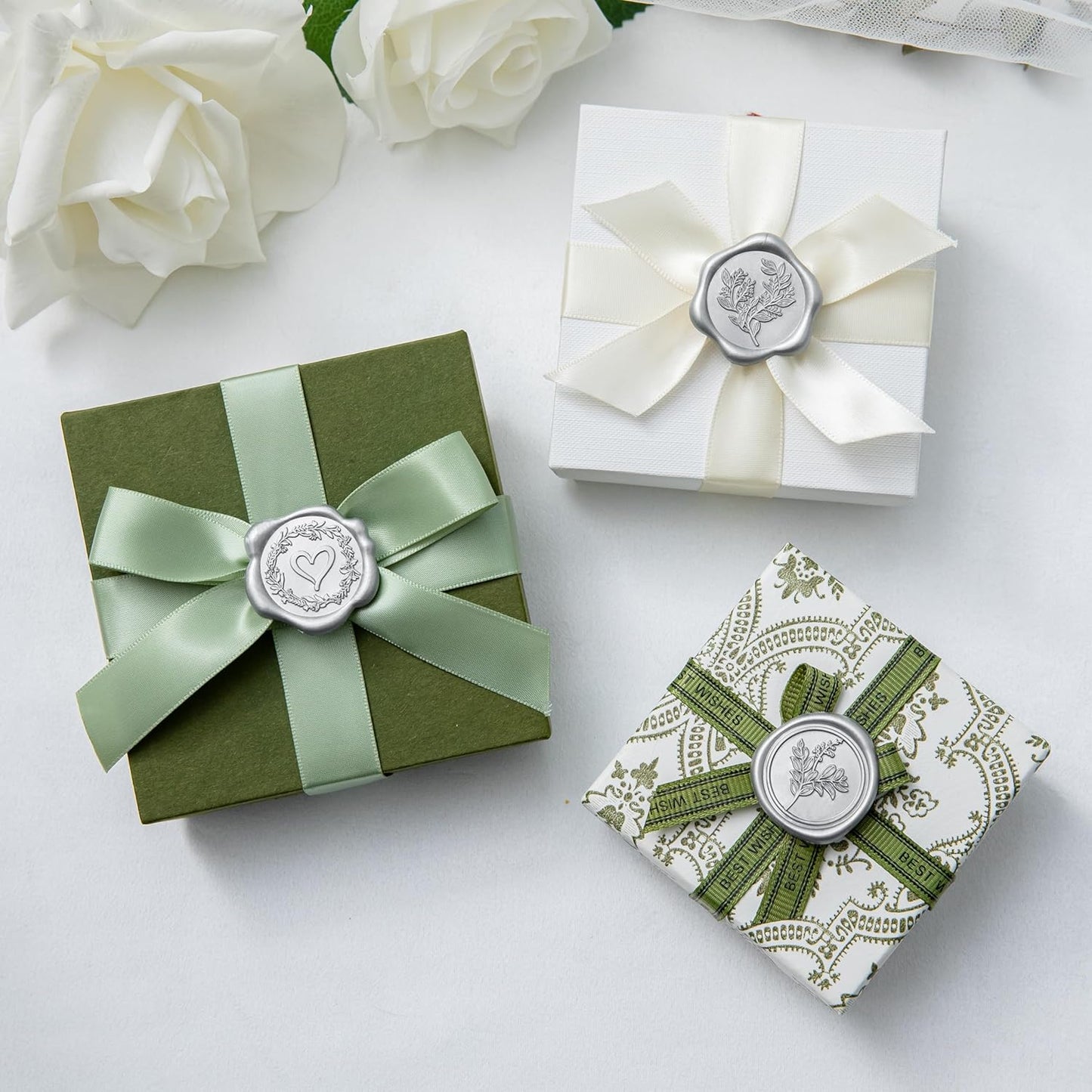 60 Pcs Silver Wax Seal Stickers Self-Adhesive Envelope Seals Stamp Stickers, Perfect for Wedding Invitations Seating Chart Christmas Gift Wrapping 3 Designs in 1 Pack