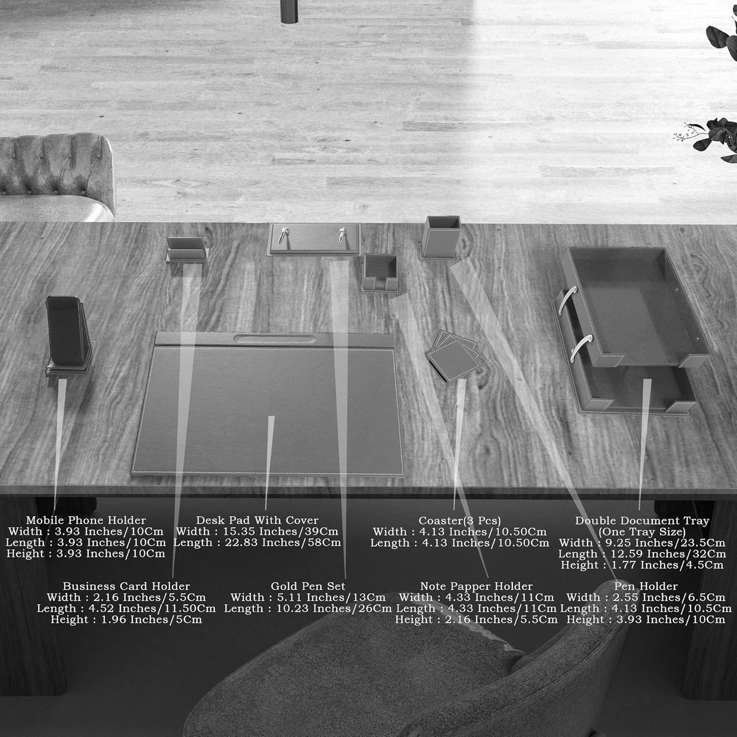 MOOGCO Bonded Set Luxury Leather Desk Pad & Desk Organization Essentials Desk Organizer Leather Desk Organizer