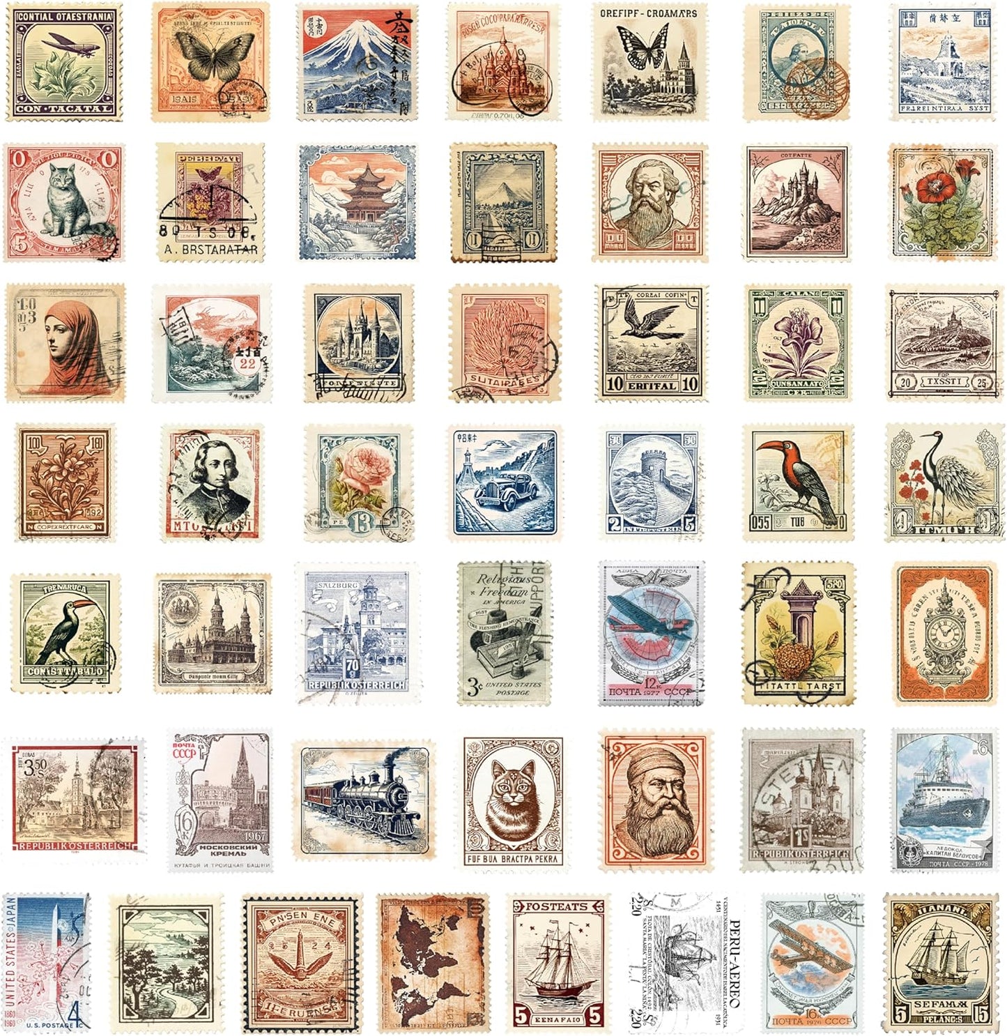 Vintage Scrapbook Stickers Set, Retro Stickers for Bullet Journal, Antique Looking Sticker for Junk Journal Collage Album (Memory Stamp 100pcs)