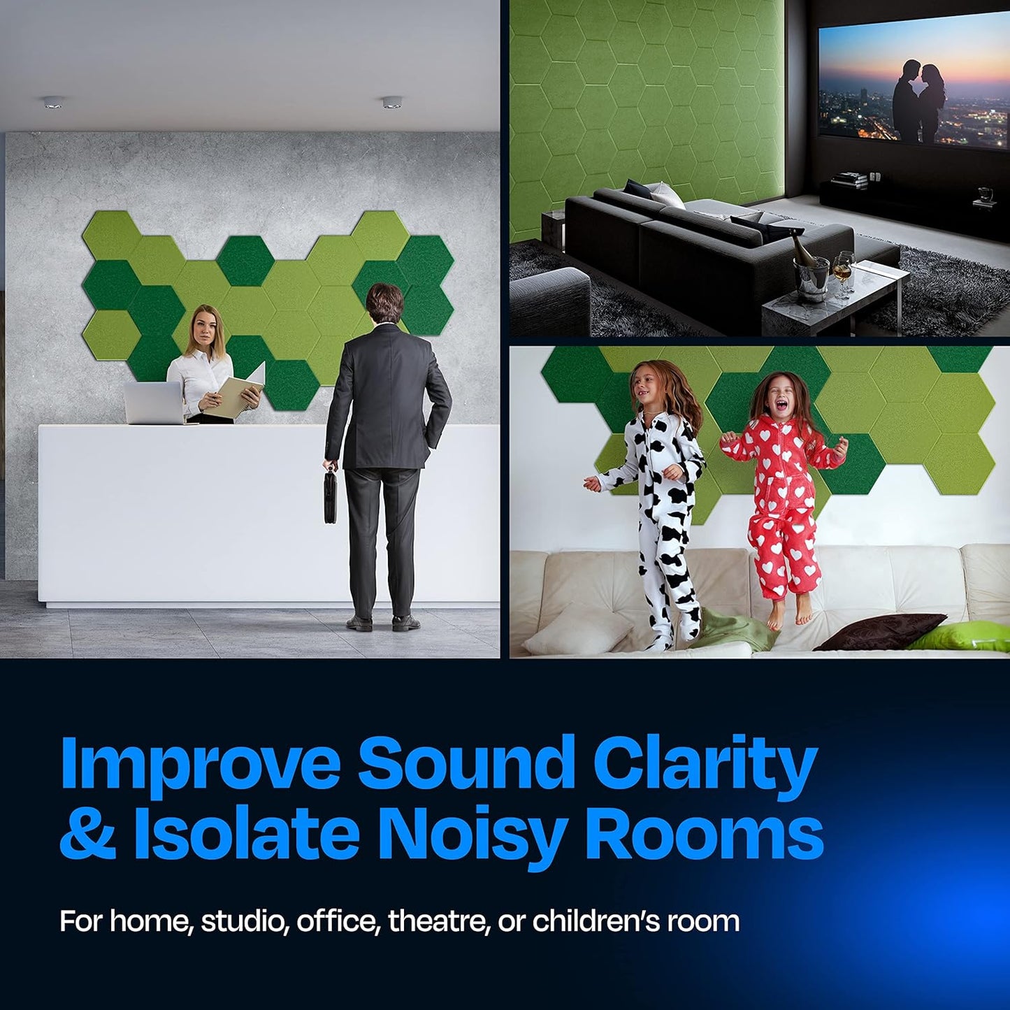 Acoustic Panels - 12-Pack Soundproof Wall Panels, 14"X12.1"X0.4", High Density Sound Dampening - Gin Green Hexagon