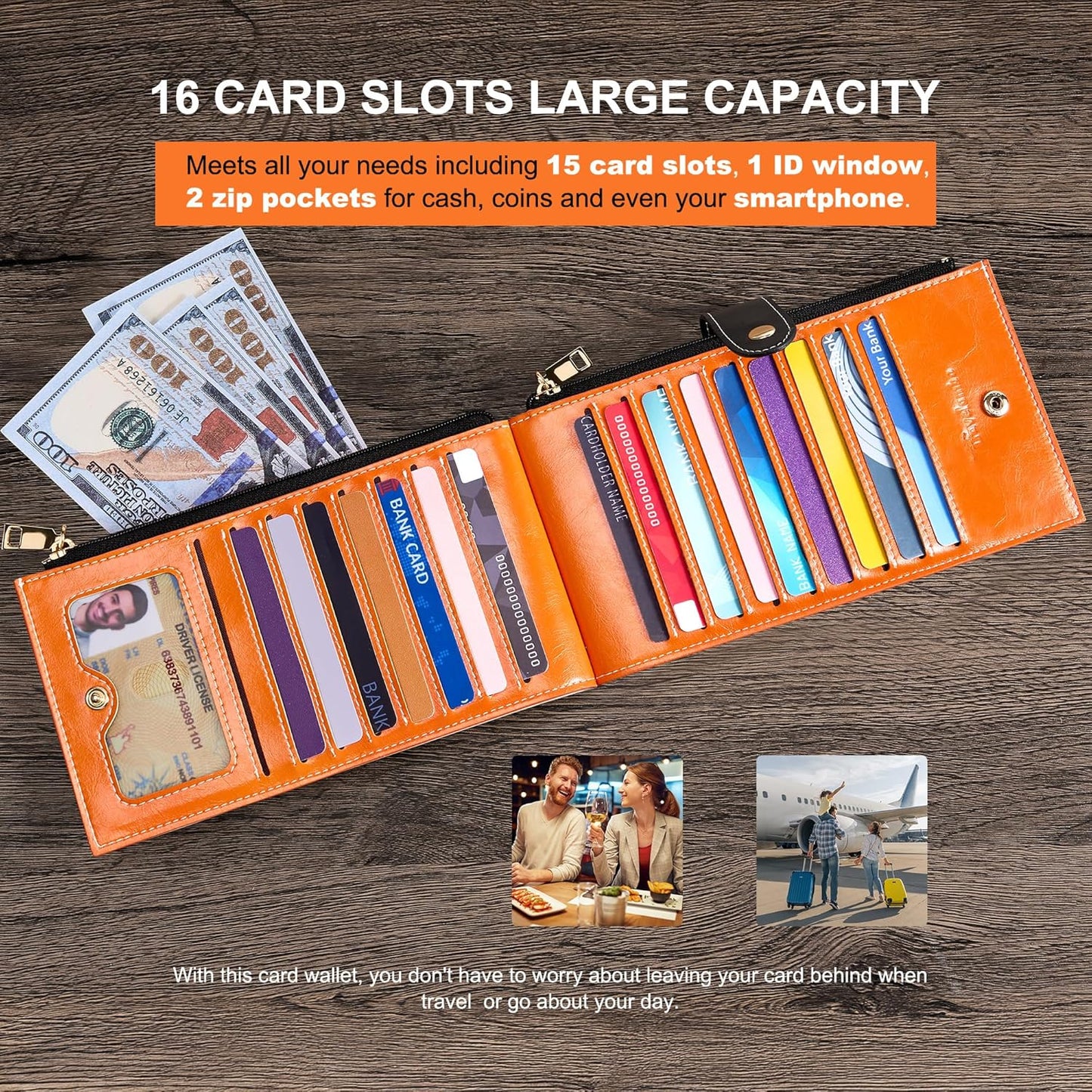 Travelambo RFID Wallet Women Large Size Bifold Multi Card Wallet Case with Zipper Pocke Credit Card Holder for Women