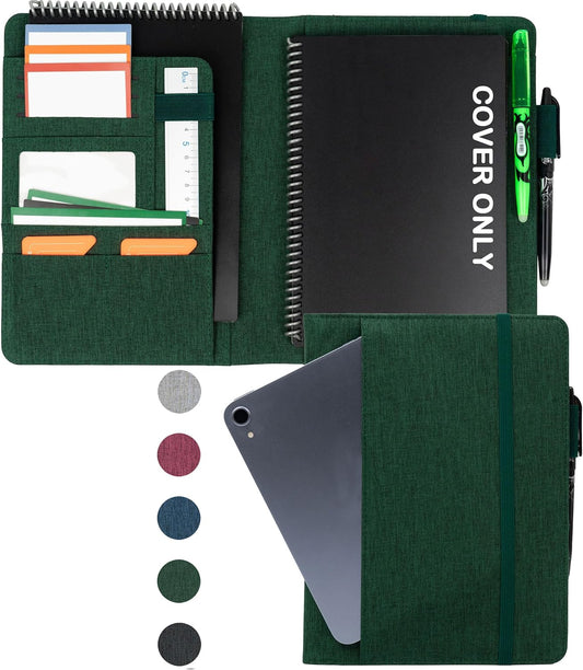 Sturdy Planner Cover for Rocketbook Smart Notebook - Water-Resistant Fabric Padfolio, Business Padfolio with Firm Writing Surface, Fits Executive Size A5, Rocketbook Accessories (Green)