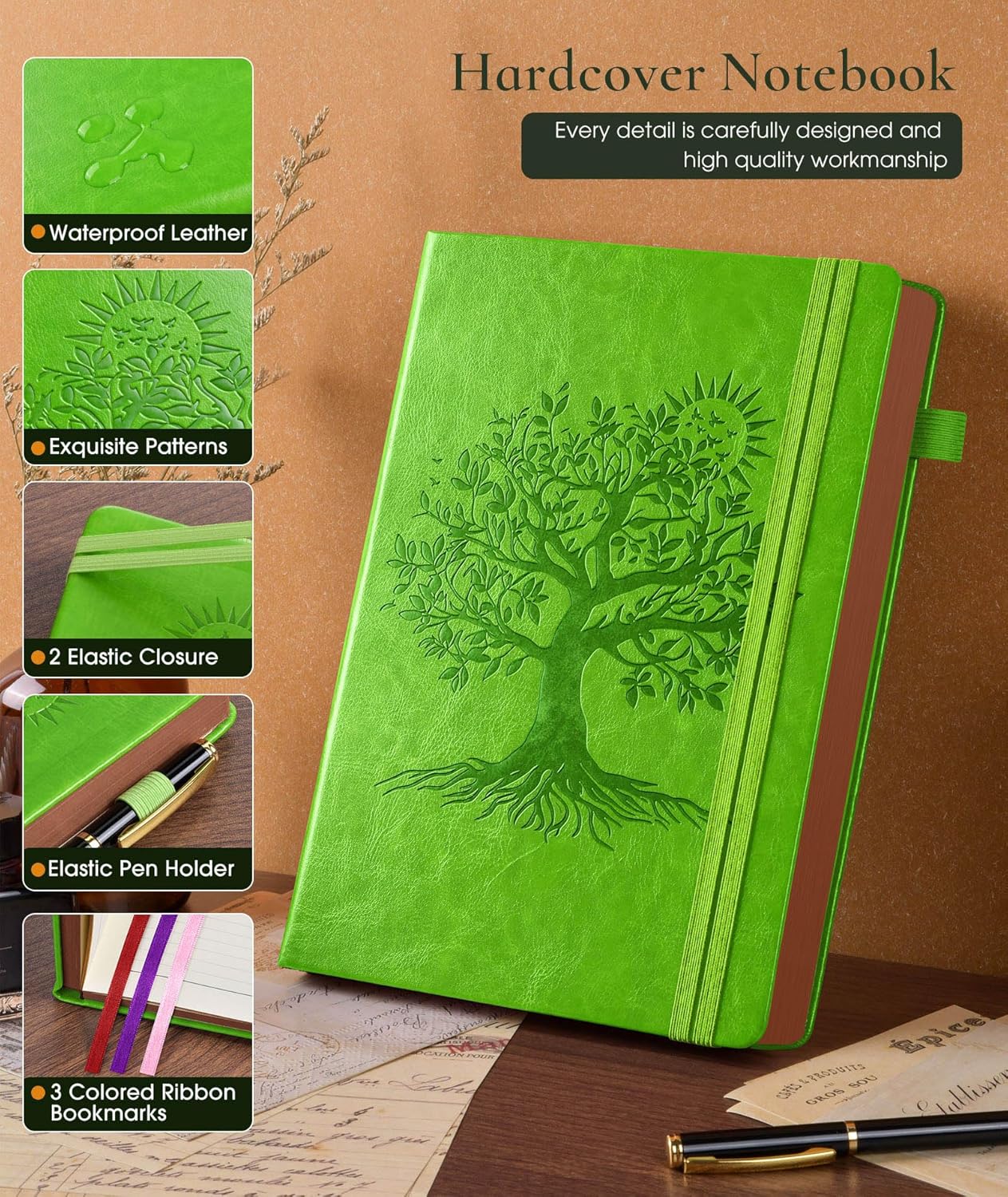 Vintage Leather Journal - 300 Page Lined Journal Notebook with Numbered Pages,A5 Notebook for Women Men,Travel Diary,Daily Journal for Writing, Note Taking, School & Work (5.8" x 8.3")