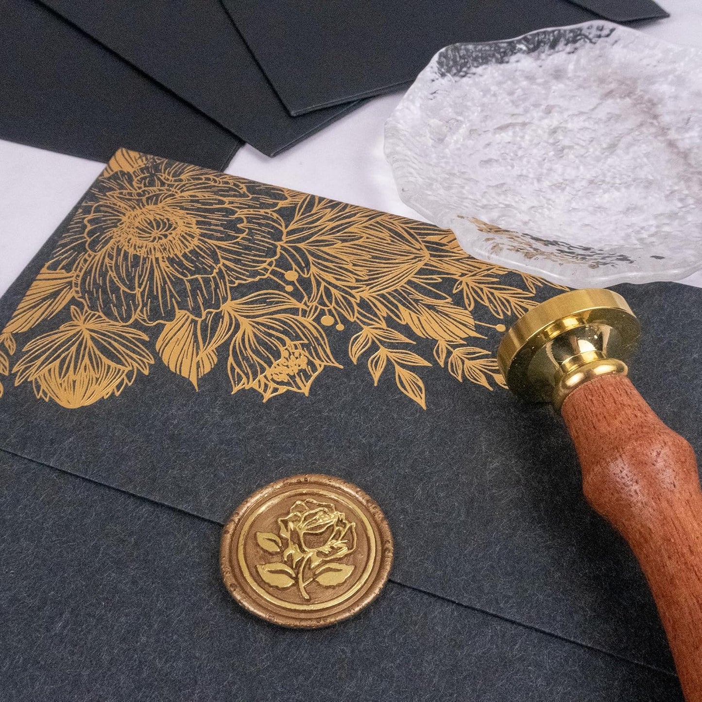 25Pcs Gold & Bronze Wax Seal Stickers - Handmade Envelope Seals, Self-Adhesive Wax Stickers for Wedding Party Invitations, Envelope, Gift Wrap, Christmas (Gold Rose Style, Bronze)