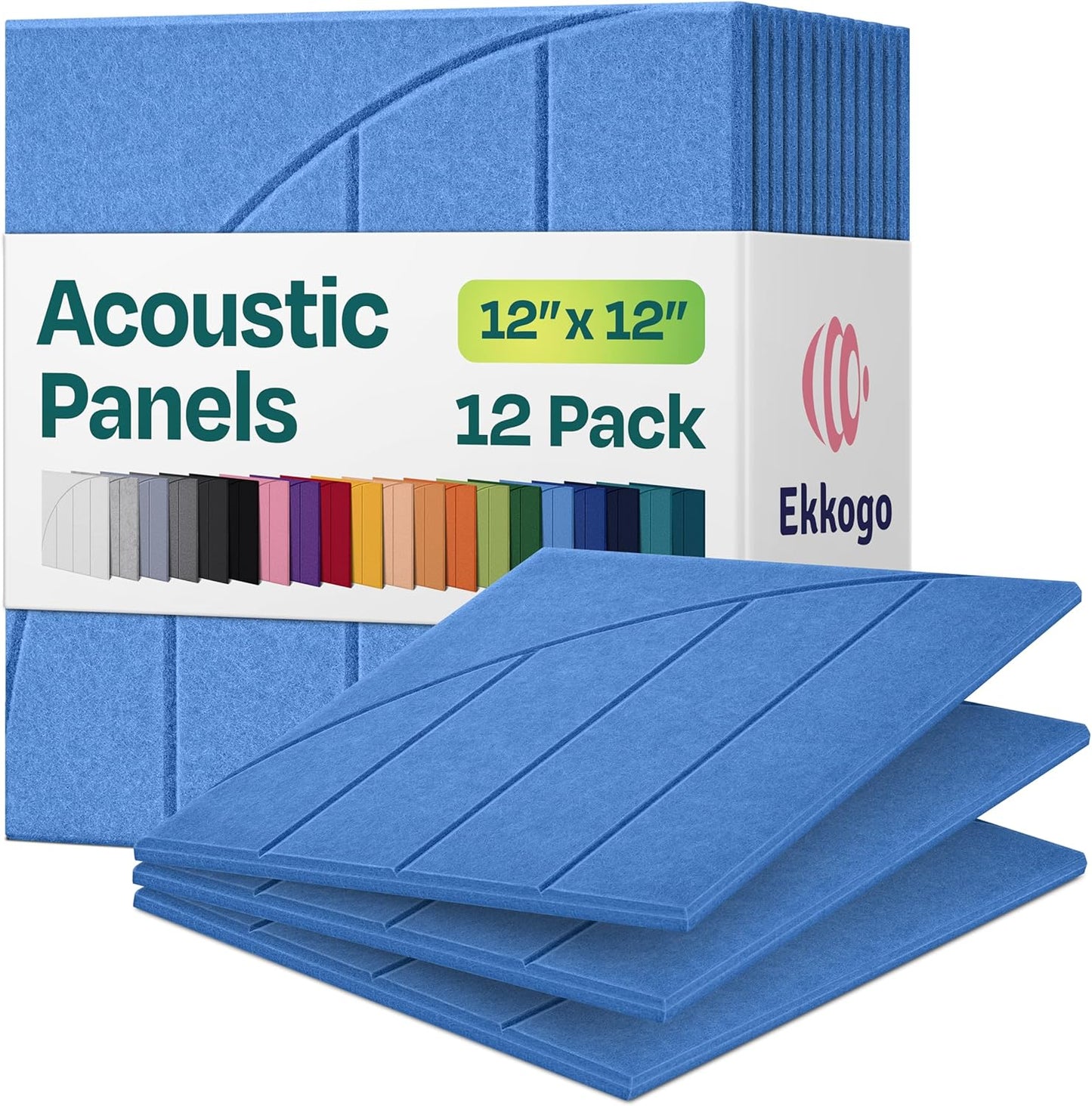 Acoustic Panels 12-Pack Soundproof Wall Panels 12"x12"x0.4" Decorative Sound Dampening for your Home, Office, Studio, Bedroom & More with Unique ModuArc Carving [Grand Blue]