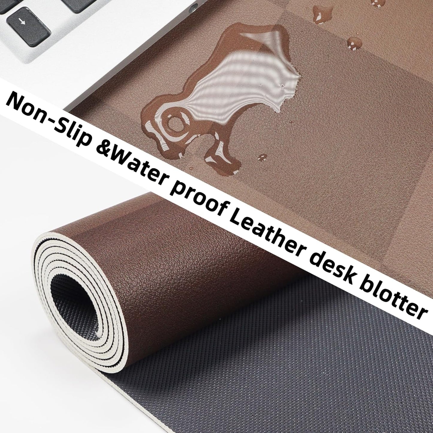 Non-Slip Checkered Desk Mat, Waterproof PU Leather Protector, Large Blotter, Easy Clean Laptop Writing Mat for Work/Home/Decor (Brown 31.5" x 12")