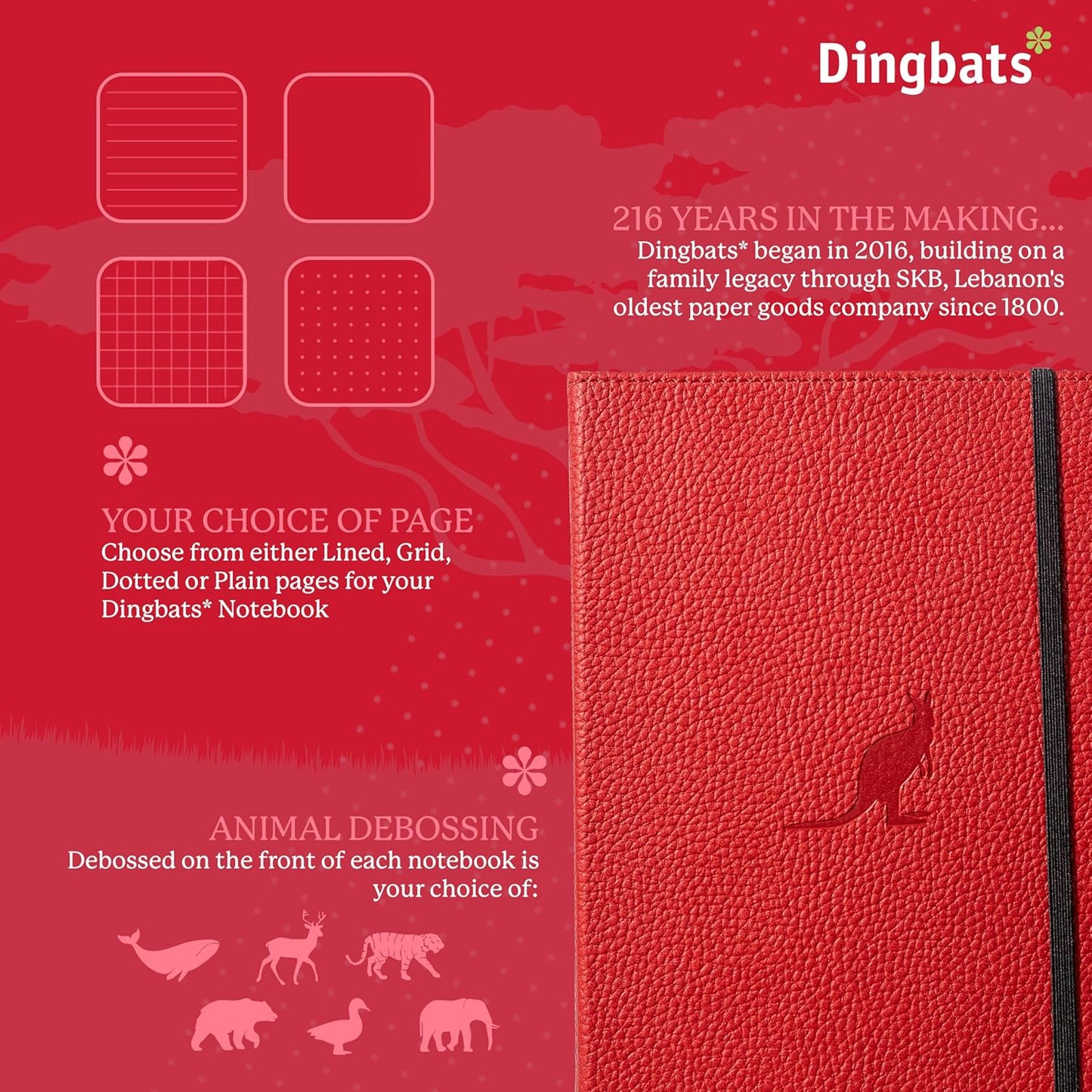 Dingbats A5 Wildlife Notebook Journal Hardcover, Cream 100gsm Ink-Proof Paper, 6.1 x 8.5 inches, 192 pages (Red Kangaroo, Lined)