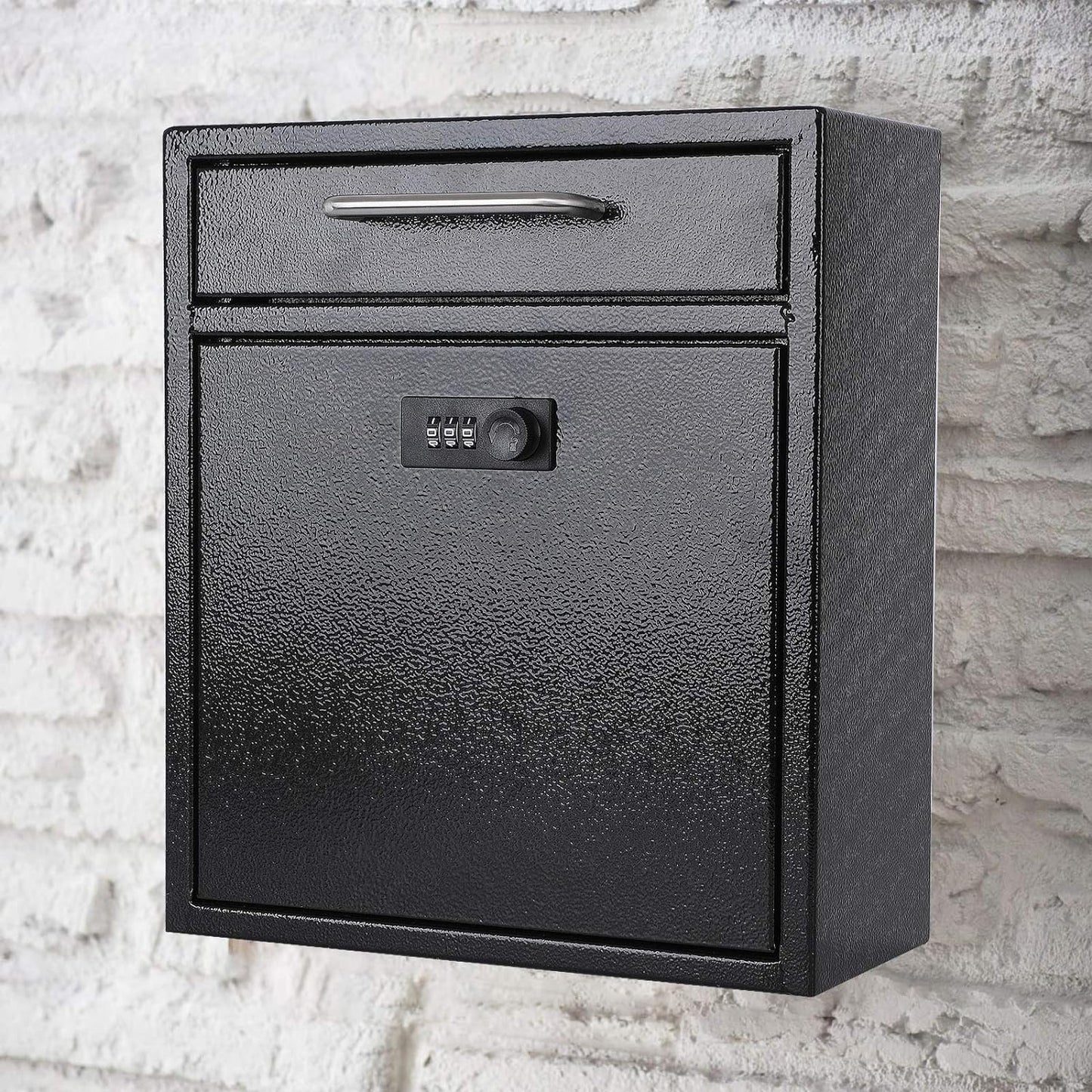 xydled Wall-Mount Mailboxes with Combination Lock, Steel Combination Lock Mail Boxes Outdoor, Locking Wall Mount Mailbox, Security Key Drop Box, 13.4H x 11.6L x 5.8W Inches, Black, Large
