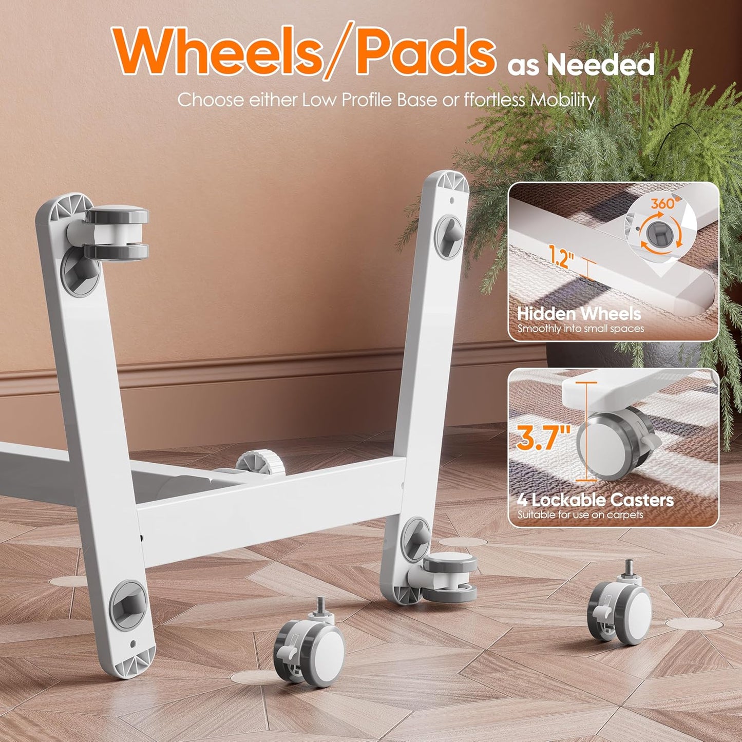 Monomi Mobile Folding Desk 25 Inch, Small Sit-Stand Height Adjustable Rolling Laptop Desk, Space-Saving Portable Desk with Wheels for Home Office Craft & Study, White