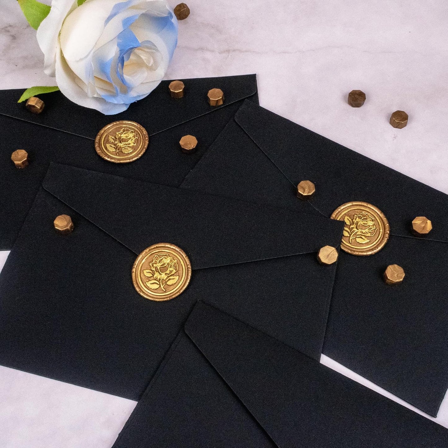 25Pcs Gold & Bronze Wax Seal Stickers - Handmade Envelope Seals, Self-Adhesive Wax Stickers for Wedding Party Invitations, Envelope, Gift Wrap, Christmas (Gold Rose Style, Bronze)