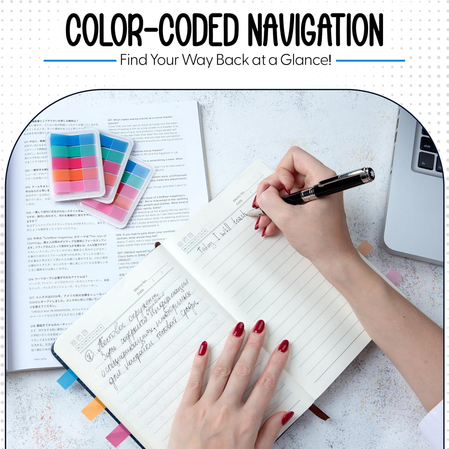 Essex Wares - 300 Pieces - Transparent Sticky Notes Tabs with Case - 5 Bold Colors - 3 Cases - 1.8" x 0.4" - 60 Pieces Each Color - Pop Up Index Tabs - Book Flags for Annotating - Book Sticky Tabs