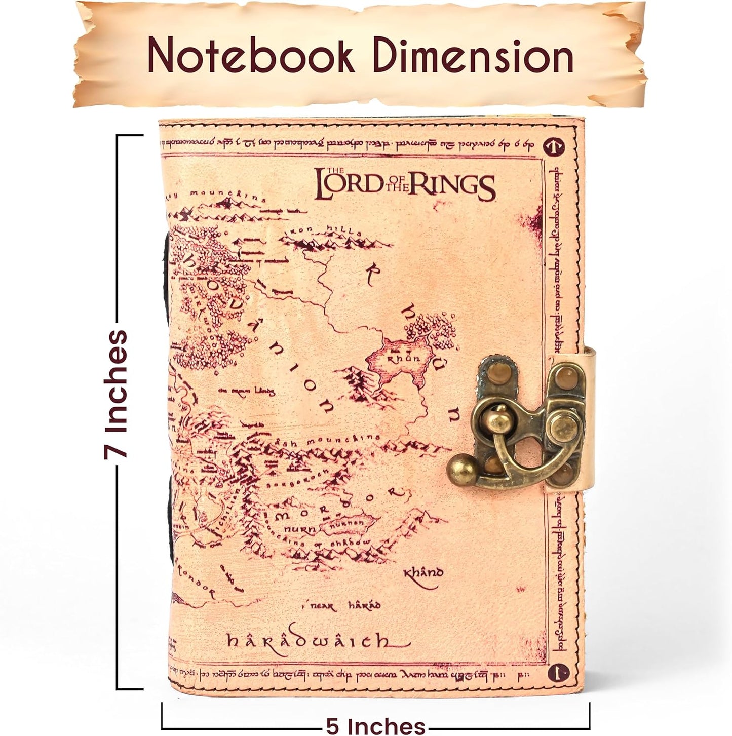 Spell Book of Shadow Lord of the Ring Leather Journal Diary with Clasp Lock – 200 Page Deckle Edge Leather Bound Notebook – Vintage Notebook for Writing, Drawing, Home, Office, Travelling