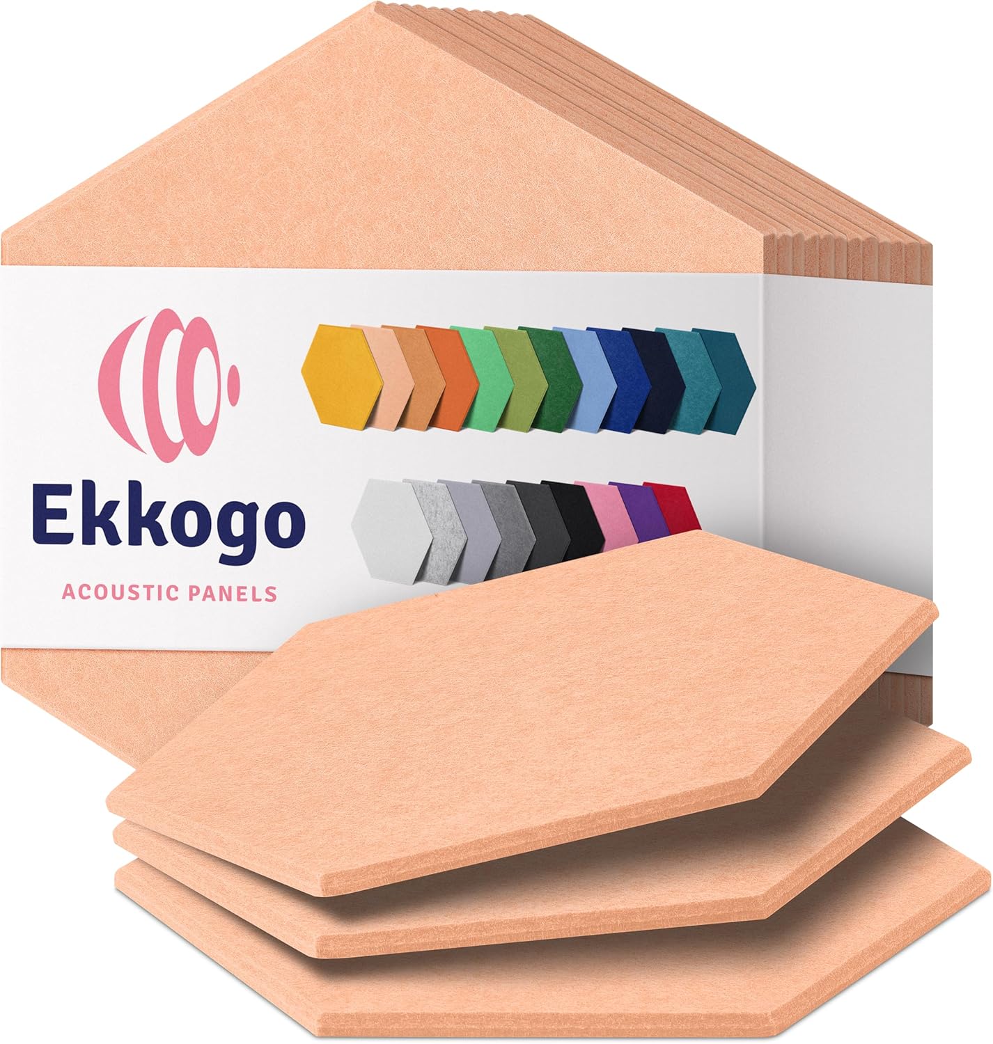 Acoustic Panels 12-Pack Soundproof Wall Panels 14"X12.1"X0.4" Sound Panels High Density Sound Dampening Panels - [Peach Beige Hexagon]