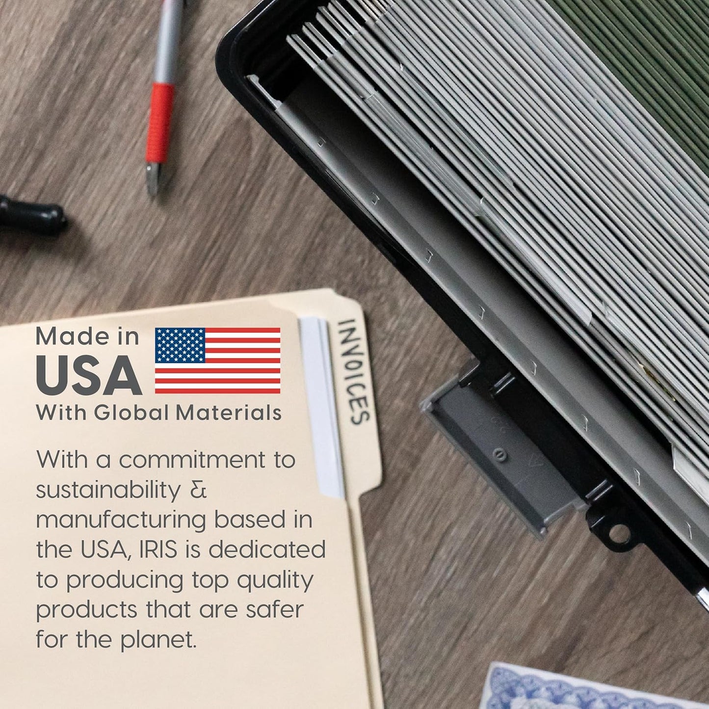 IRIS USA File Box with Lid File Organizer for Letter File w/ Organizer-Lid, Water Resistant Document Box, Plastic Mobile Filing Organizer, Secure Buckle, Portable Handle, Lockable, Black 4 Pack