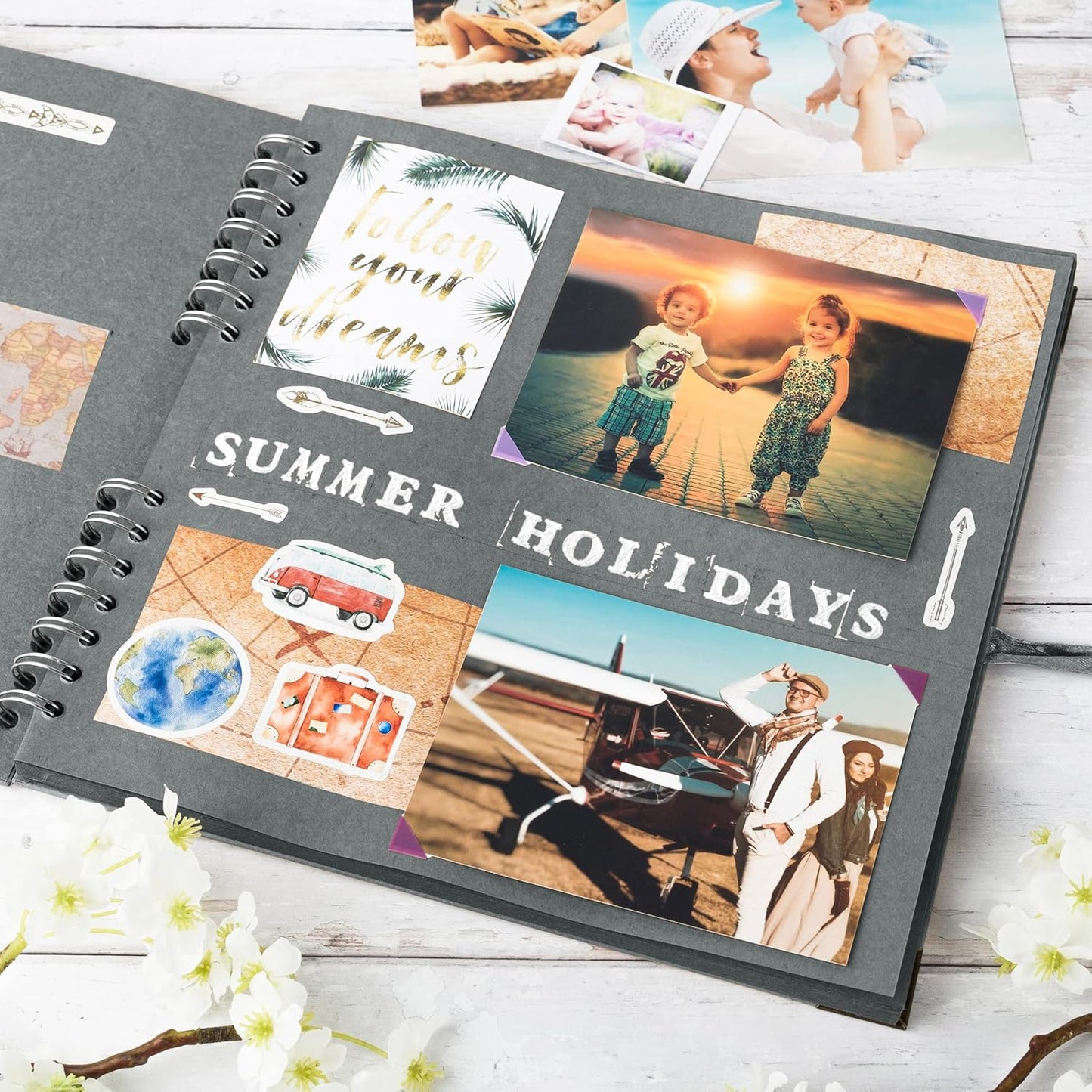 Bstorify 10 x 10 Inches Scrapbook Album 70 Pages Grey Thick Kraft Paper Corner Protectors, Ribbon Closure - Ideal for Your Scrapbooking, Art & Craft Projects (Grey, 10 x 10 Inch)