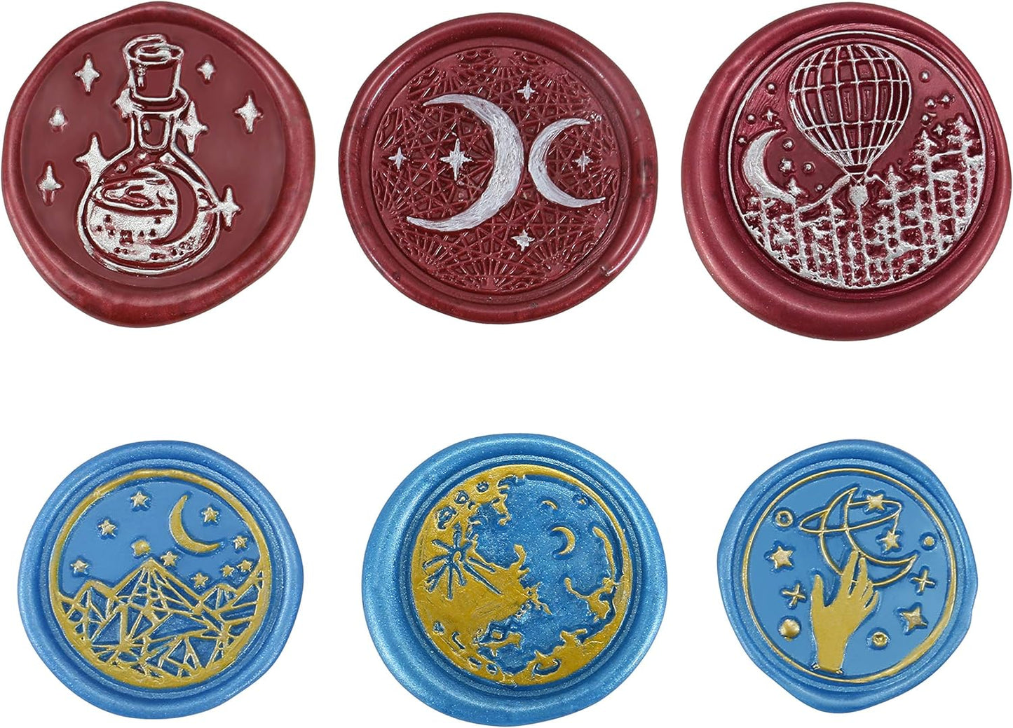 Yoption 6 Pcs Wax Seal Stamp Set, Vintage Moon and Star Sealing Wax Stamps Kit, Wooden Handle with Brass Head for Wedding Christmas Invitation Gift Cards