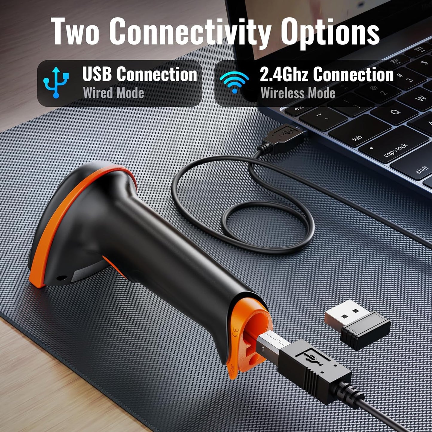 Tera 1D 2D QR Barcode Scanner Wireless and Wired with Battery Level Indicator Digital Printed Bar Code Reader Cordless Handheld Barcode Scanner Compact Plug and Play Model D5100