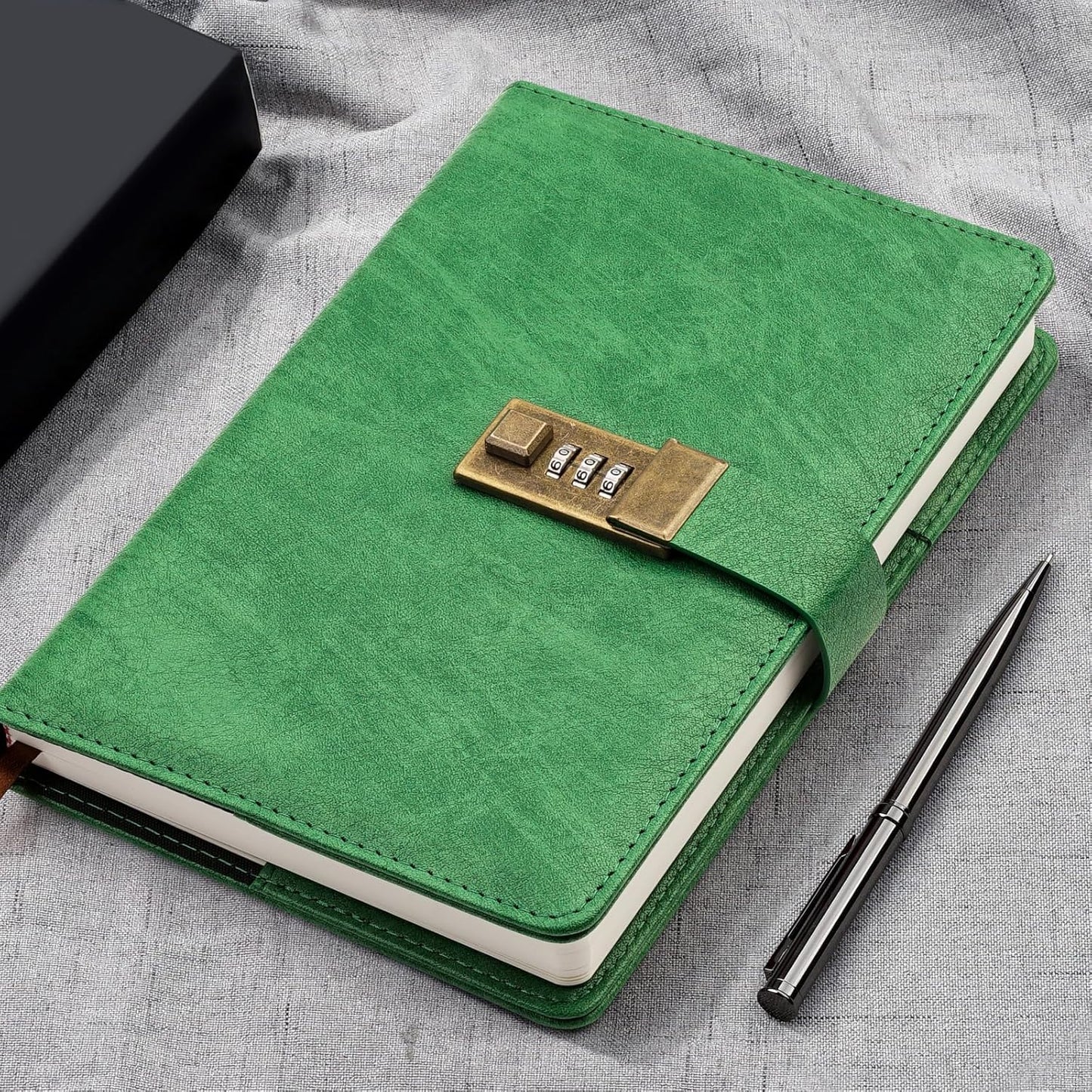 WEMATE Diary with Lock, A5 PU Leather Journal with Lock 240 Pages, Vintage Lock Journal Password Protected Notebook with Pen & Gift Box, Lock Diary Planner Organizer for Men and Women, 8.6x5.8in