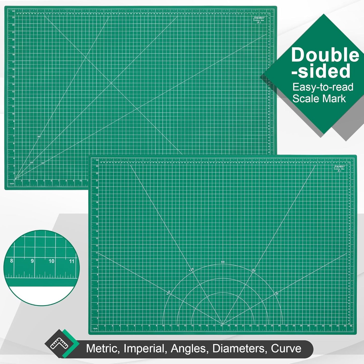 Density-upgraded 24" x 36" Large Self Healing Sewing Mat, Idemeet Rotary Cutting Mat 5 Play Cut Board for Crafts Hobby Project, Scale Size 24" x 36", A1, Green