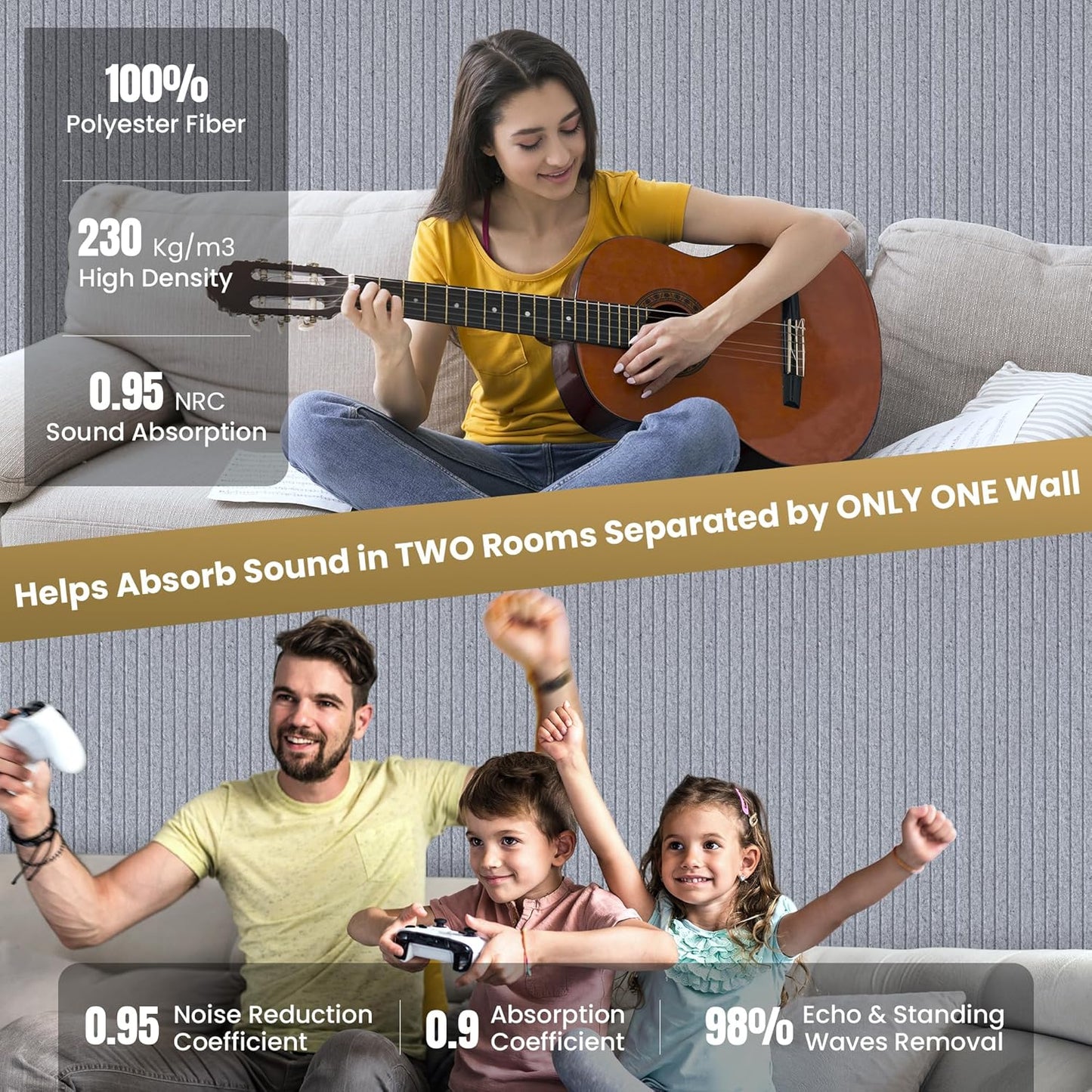 10 Pack Large Acoustic Panels,48 x 24 x 0.4 Inch Sound Proof Foam Panels for Walls，Premium Noise Dampening Panels,Sound Panels for Media Room, Office and Studio,Silver Gray