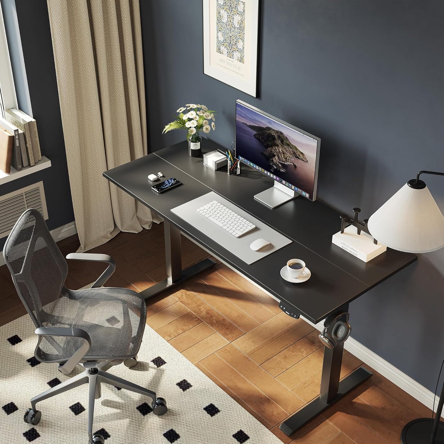 Agilestic Electric Standing Desk, Large 60 x 24 Inches Height Adjustable Desk, Sit Stand up for Work Office Home, Ergonomic Rising Gaming Computer Table with Memory Preset, Black